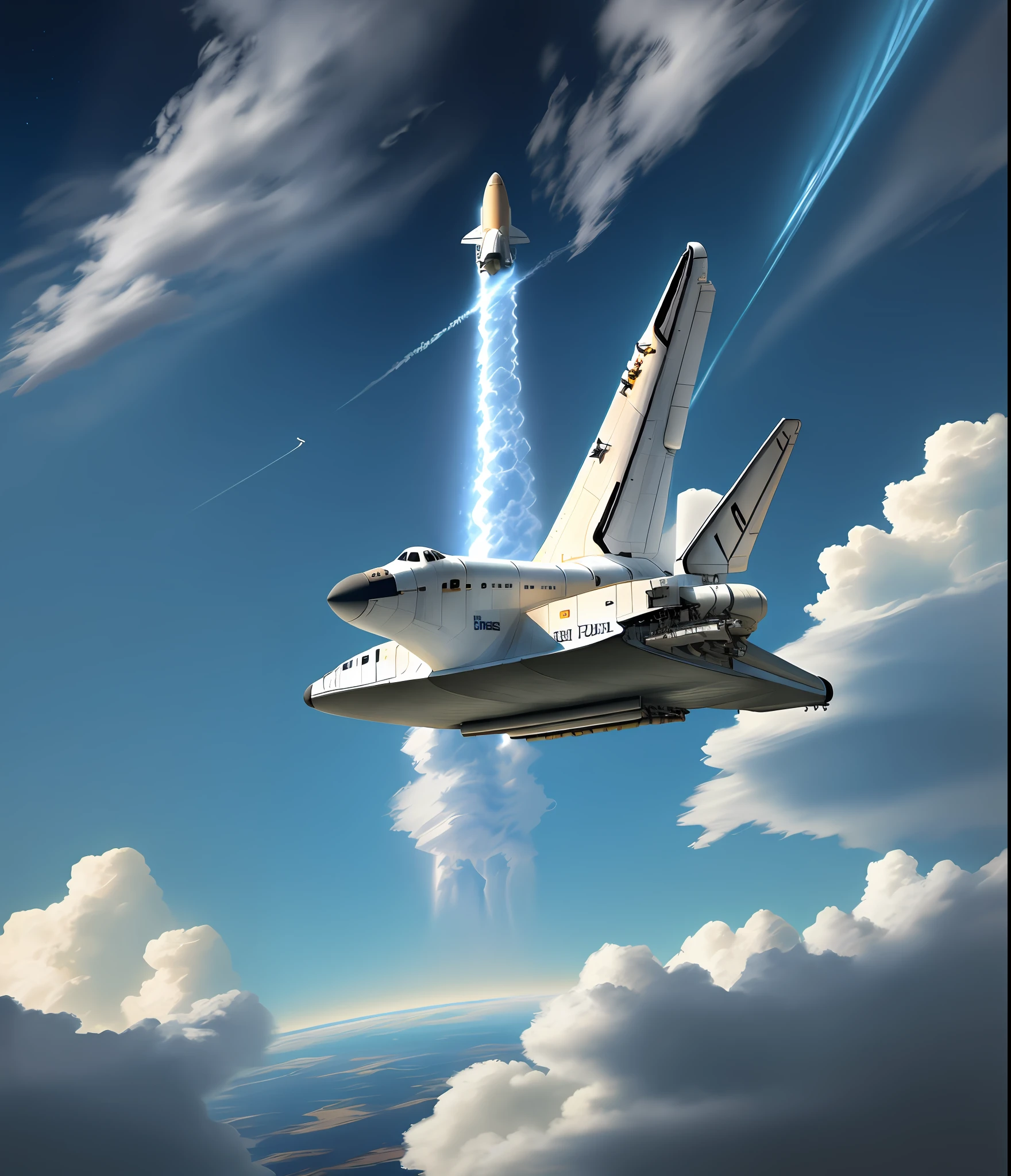 Space shuttle flying in space, outstanding,