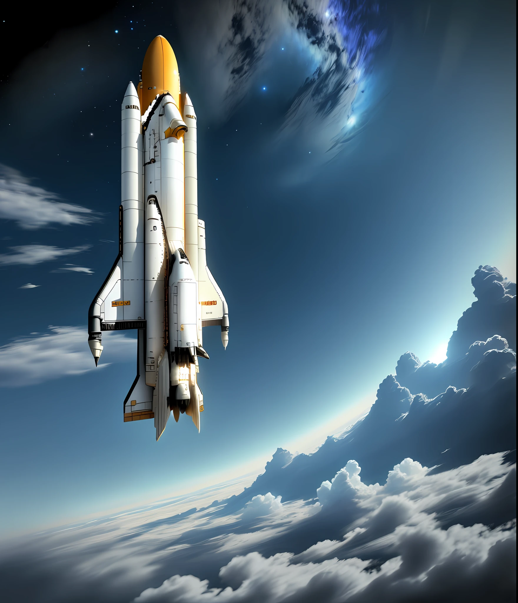 Space shuttle flying in space, outstanding,