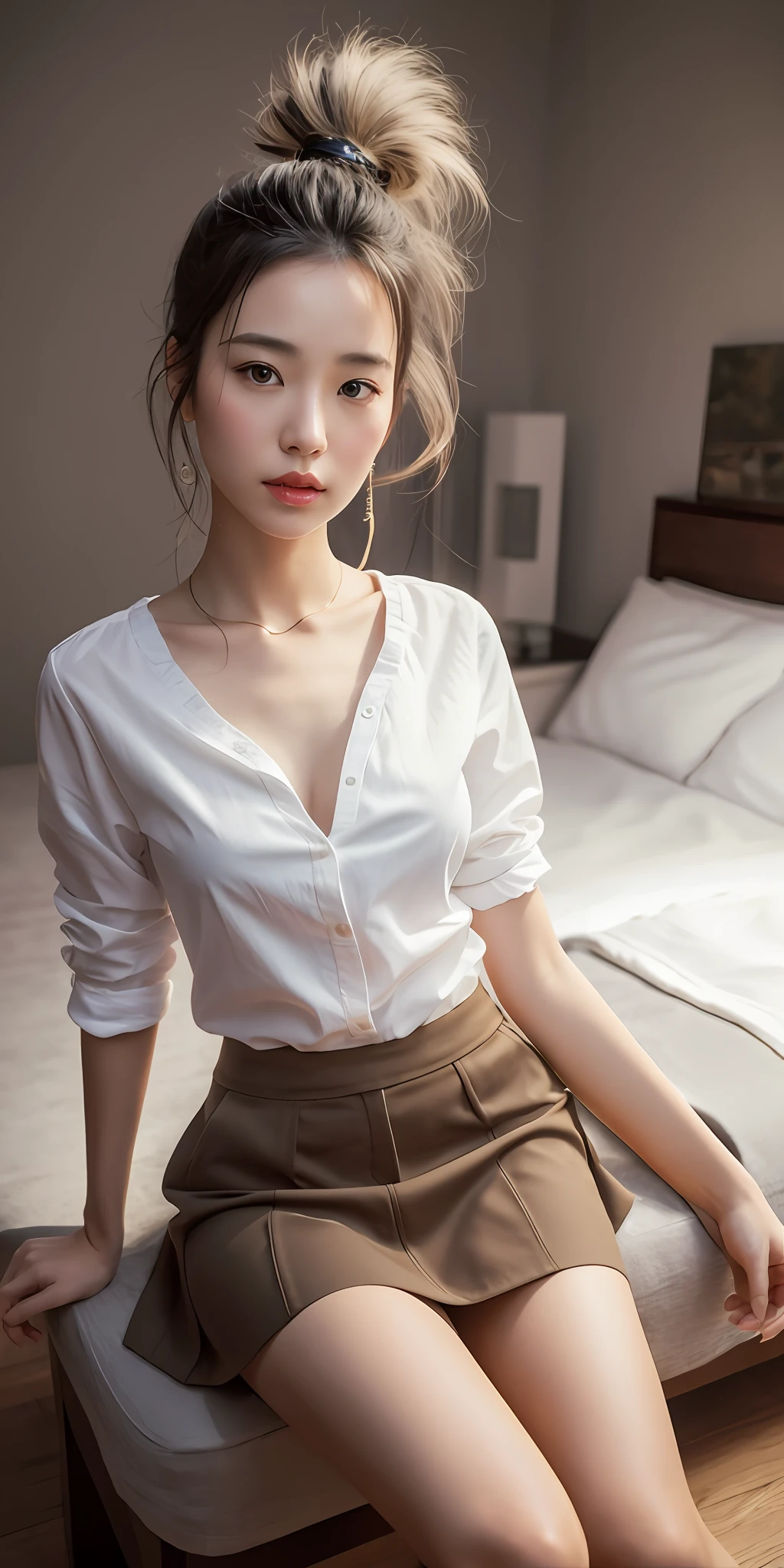 ((real person)),((photorealistic)), ((RAW photo)),((real human face)), real human, 8K, Japanese, beautiful thin legs, longer below the knee than above the knee, black hair, ten fingers,