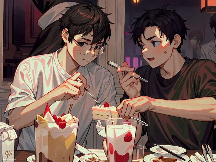 {{masteripe}} extreme illustration 1 the male prince has elegant short hair and black hair cute close-up glasses, two men are si...