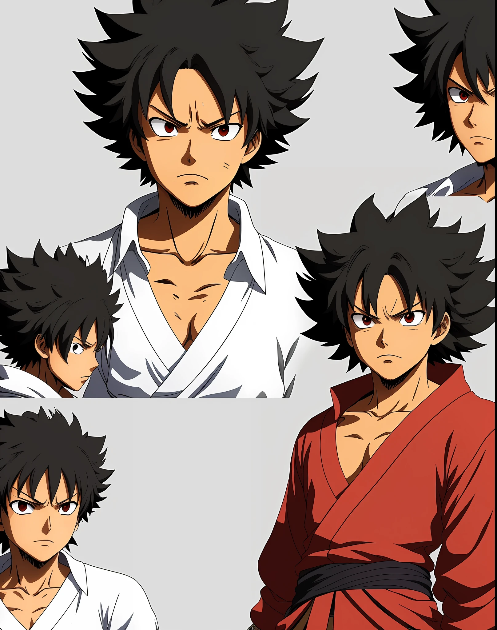 Protagonist of the anime afro samurai with the costume of luffy de luffe. Front profile photo in 3x4 dimensions. Image texture: anime.