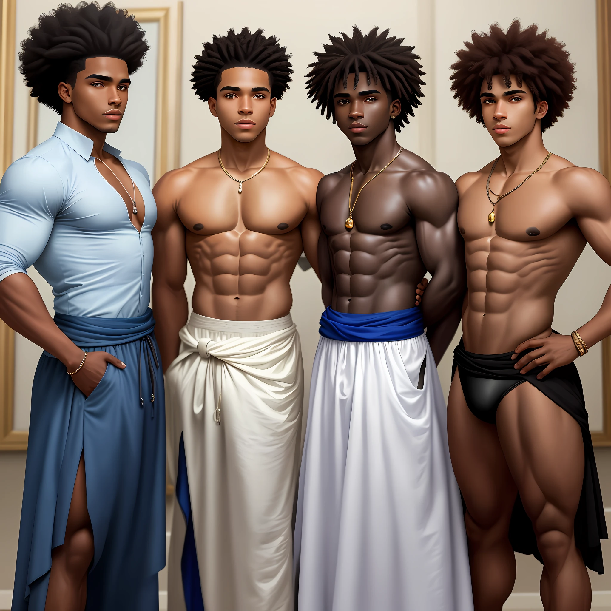 a dark man, Afro-Latino, handsome, eyes: one brown and the other blue, strong, curly hair, , from the colonial era, perfect details, perfect guy, with features of a Greek God, super strong, dressed as a slave, in different poses, pose de cuerpo completo, pose en primer plano, pose de tres cuartos, pose de perfil