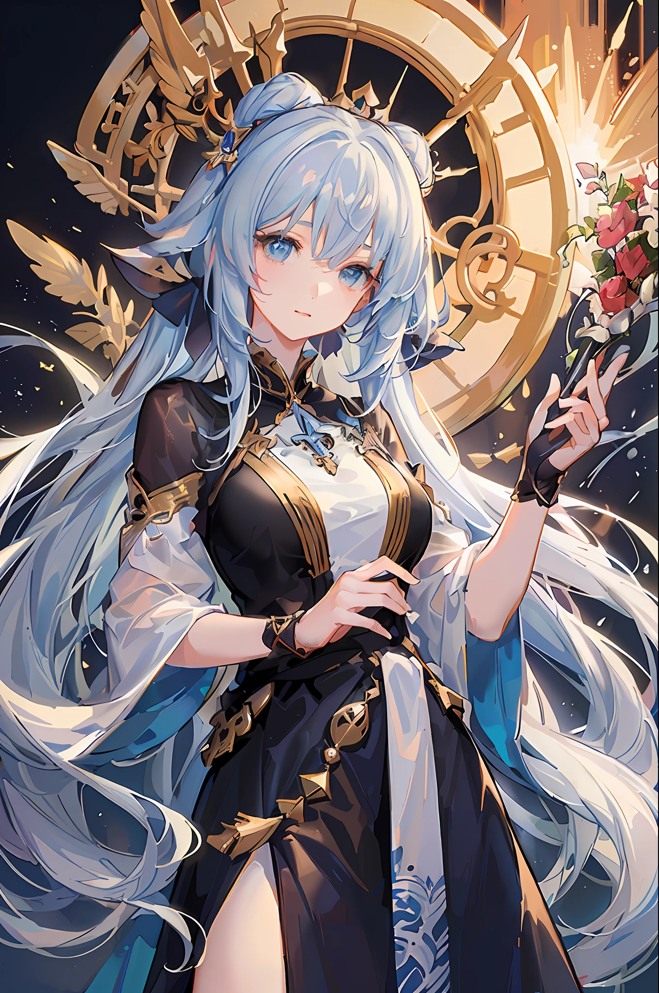 anime - style image of a woman with long white hair and a blue dress, portrait knights of zodiac girl, anime goddess, cute anime waifu in a nice dress, beautiful celestial mage, extremely detailed artgerm, high detailed official artwork, cushart krenz key art feminine, detailed key anime art, trending on artstation pixiv, shadowverse style