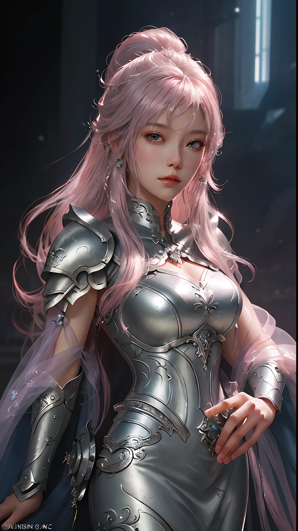 Close-up of a woman in a silver-pink dress, Cheng Weipan Art Station, Yang J, Detailed Fantasy Art, Amazing Character Art, Fan Art Best Art Station, Epic Exquisite Character Art, Beautiful Armor, Extremely Detailed Art Sprout, Detailed Digital Anime Art, Artgerm on Art Station Pixiv, Armor Girl