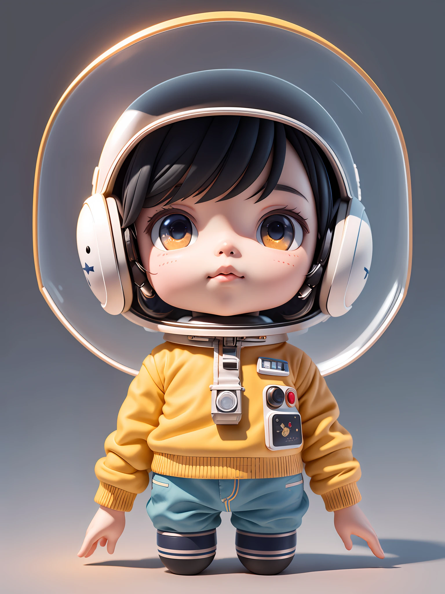 Little doll with helmet and helmet, cute 3d render, little astronaut looking up, portrait anime space cadet boy, cute 3d anime boy render, cute detailed digital art, male explorer mini cute boy, 3d rendering stylization, 3d rendered character art 8k, Cute Digital Painting, Anime Style 3D, Super Detailed Rendering, Glasses, Black Hair