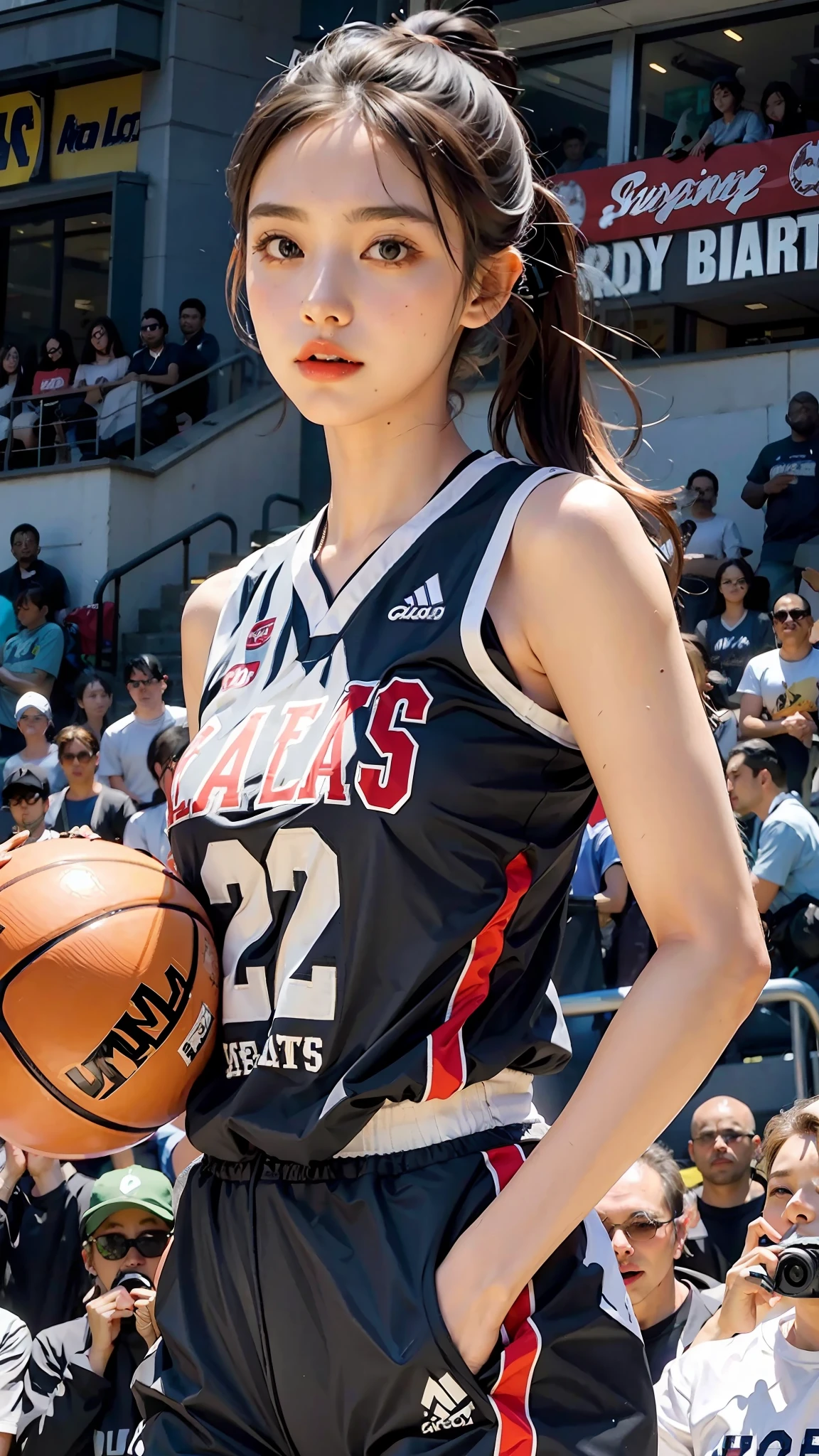 Woman wearing basketball suit