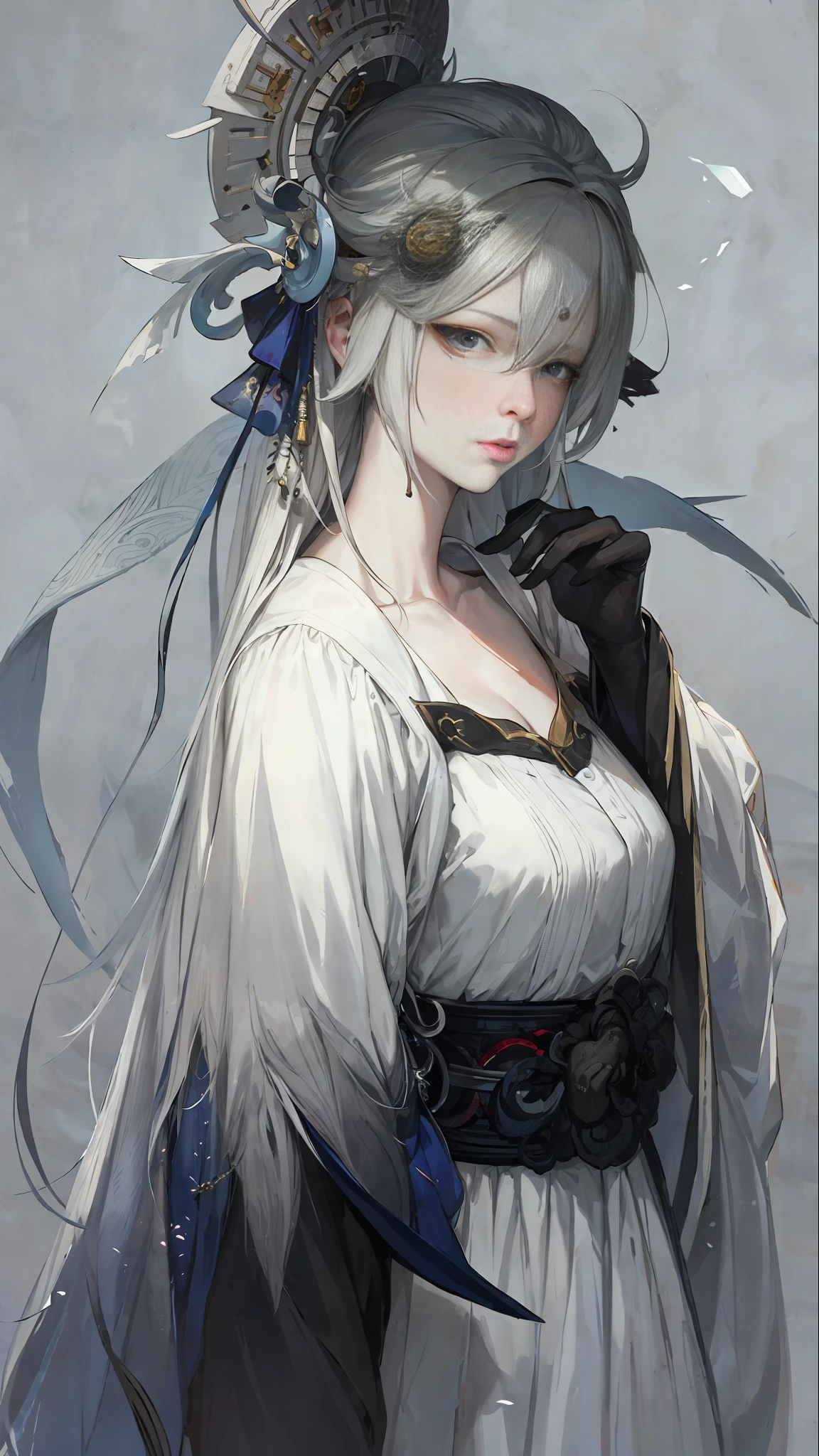 a close up of a woman with white hair and a white mask, beautiful character painting, guweiz, artwork in the style of guweiz, white haired deity, by Yang J, epic exquisite character art, stunning character art, by Fan Qi, by Wuzhun Shifan, guweiz on pixiv artstation