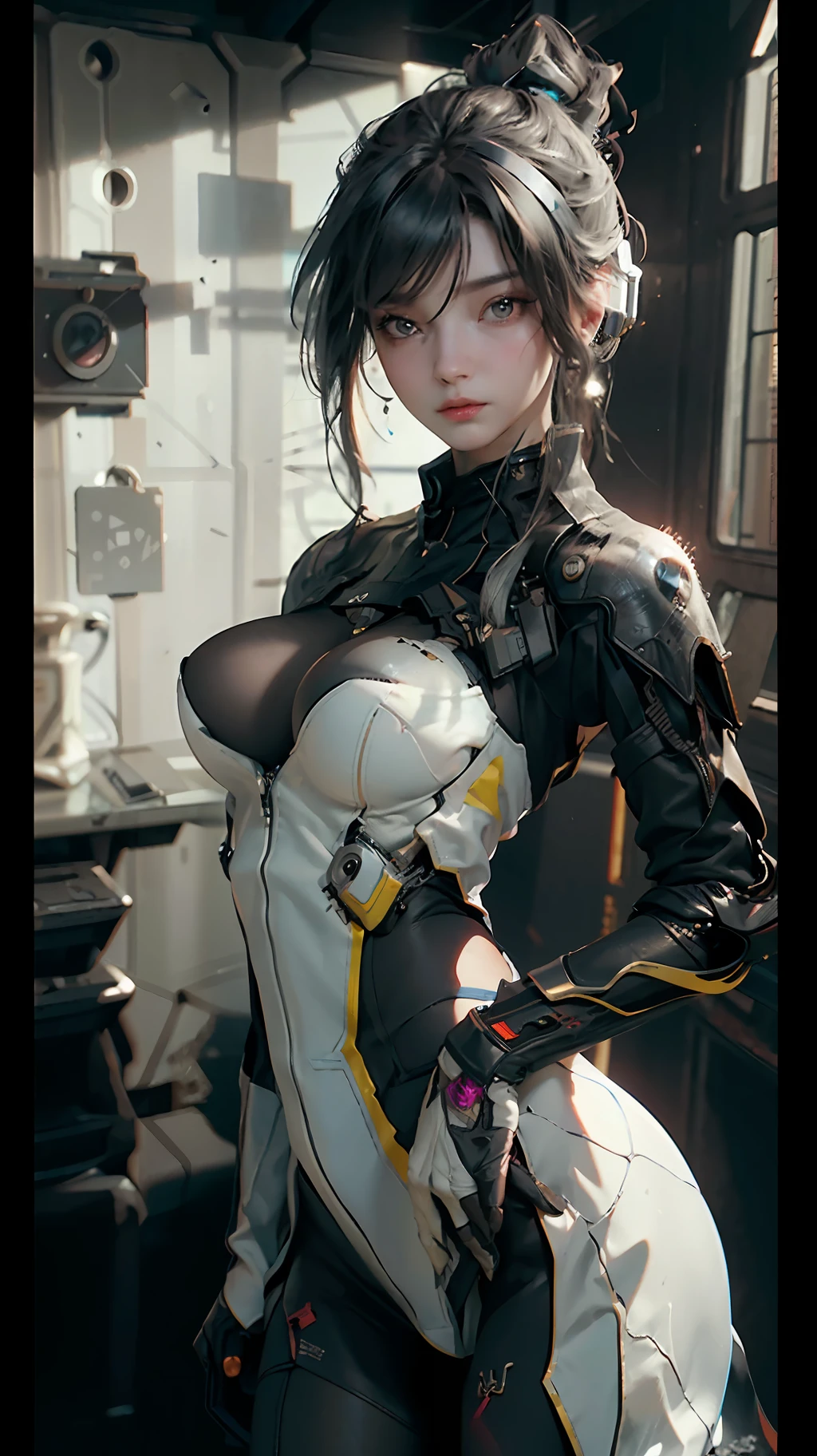 ((Best quality)), ((masterpiece)), (detailed:1.4), 3D, an image of a beautiful cyberpunk female,HDR (High Dynamic Range),Ray Tracing,NVIDIA RTX,Super-Resolution,Unreal 5,Subsurface scattering,PBR Texturing,Post-processing,Anisotropic Filtering,Depth-of-field,Maximum clarity and sharpness,Multi-layered textures,Albedo and Specular maps,Surface shading,Accurate simulation of light-material interaction,Perfect proportions,Octane Render,Two-tone lighting,Wide aperture,Low ISO,White balance,Rule of thirds,8K RAW,
