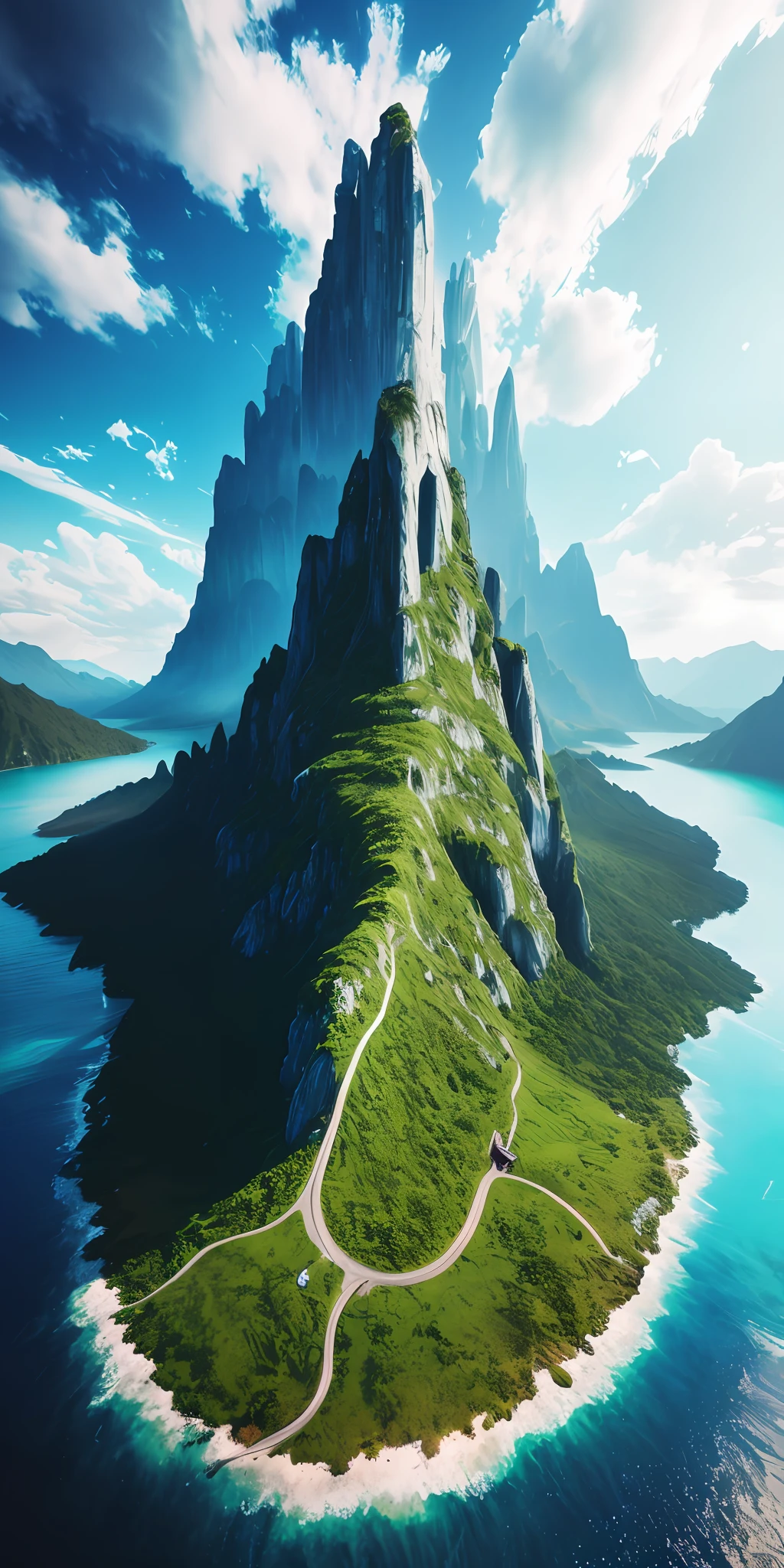 masterpiece, best quality, high quality, extremely detailed CG unity 8k wallpaper, scenery, outdoors, sky, cloud, day, no humans, mountain, small birds , lily lake,landscape, water, tree, blue sky, high waterfall, high cliff, nature, lake, river, cloudy sky,award winning photography, Bokeh, Depth of Field, HDR, bloom, Chromatic Aberration ,Photorealistic,extremely detailed, trending on artstation, trending on CGsociety, Intricate, High Detail, dramatic, art by midjourney