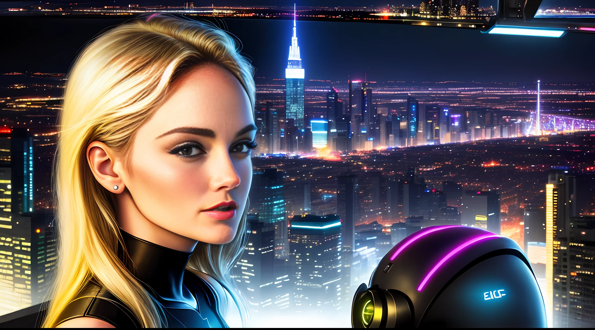EDM, neon, realistic woman overlooking the big city, close up, (19 years old: 1.7), racing queen, young Sharon Stone, gorgeous, super beautiful, go to EDM, big, appeal, ennui,