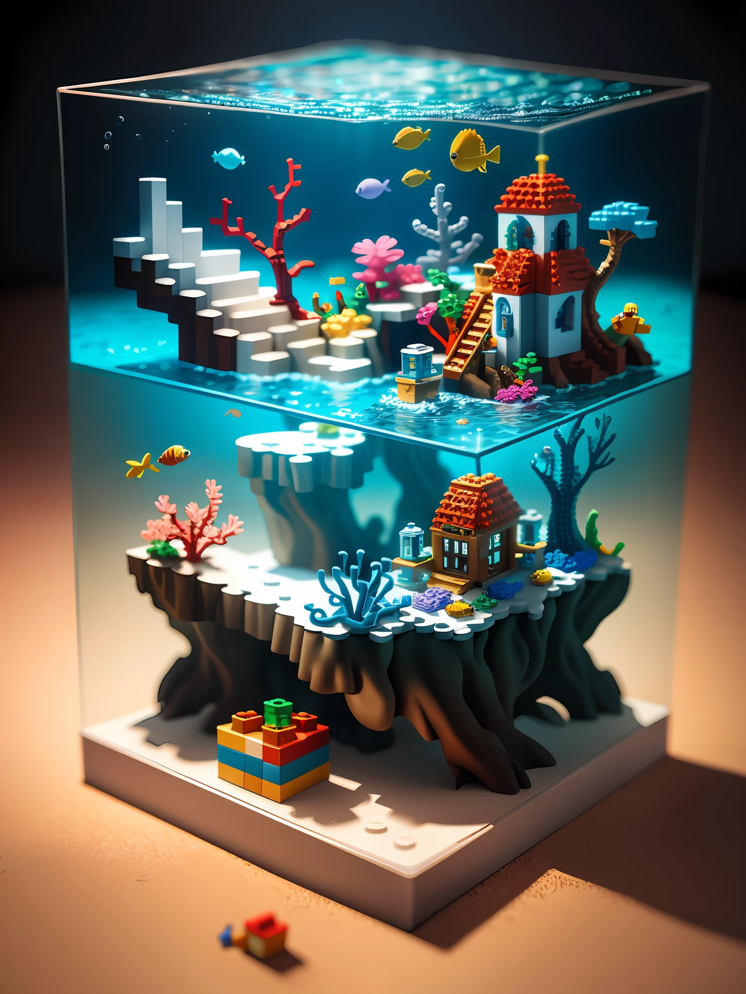 Lego underwater world scene, rich color matching, blind box style, toy model, voxel, very detailed, super high resolution, 8K UHD