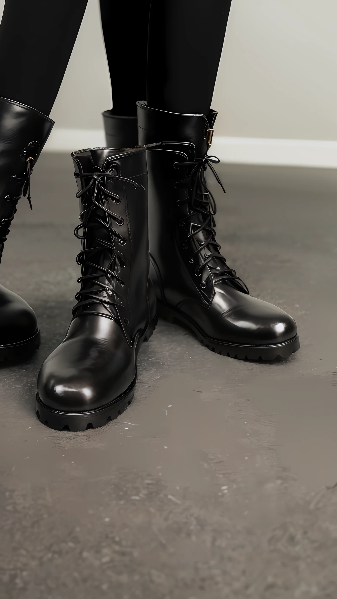 a close up of a pair of black boots on a white surface, heavy boots, army boots, wearing military shoes, combat boots, black boots, military boots, wearing tall combat boots, boots, heavy-duty boots, black leather boots, high boots, 155 cm tall, 165 cm tall, leather boots, killer boots, wearing black boots