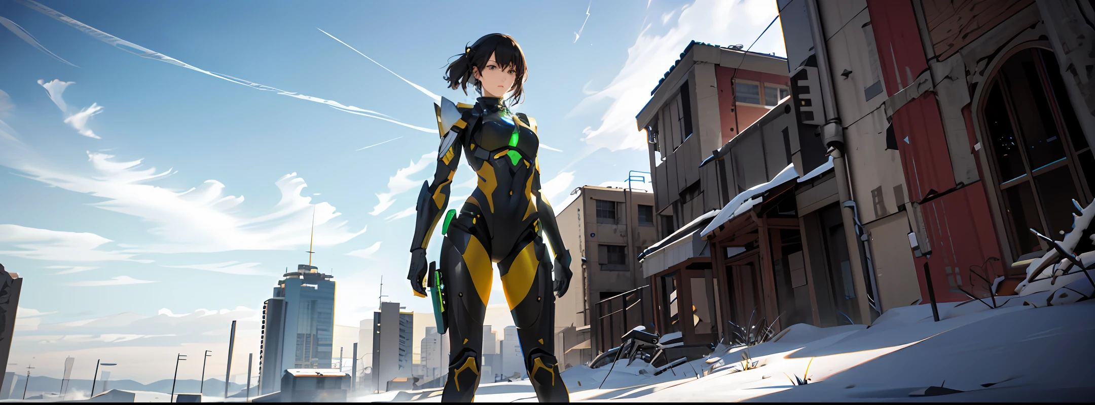((Best quality)), ((masterpiece)), (highly detailed:1.3), 3D,Shitu-mecha, beautiful cyberpunk women with her mecha in the ruins of city from a forgoten war, ancient technology,HDR (High Dynamic Range),Ray Tracing,NVIDIA RTX,Super-Resolution,Unreal 5,Subsurface scattering,PBR Texturing,Post-processing,Anisotropic Filtering,Depth-of-field,Maximum clarity and sharpness,Multi-layered textures,Albedo and Specular maps,Surface shading,Accurate simulation of light-material interaction,Perfect proportions,Octane Render,Two-tone lighting,Low ISO,White balance,Rule of thirds,Wide aperature,8K RAW,Efficient Sub-Pixel,sub-pixel convolution,luminescent particles,light scattering,Tyndall effect