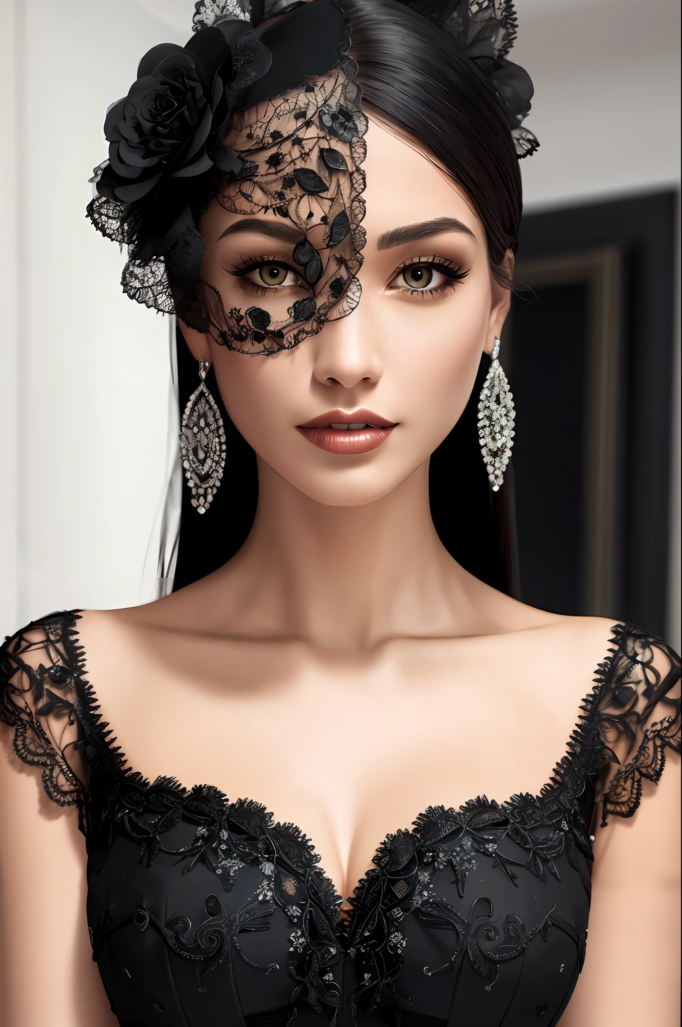 delicate, masterpiece, beautiful detailed, colourful, finely detailed, intricate details, (1 woman:1.1), solo, black dress, detailed_face, Western, blond