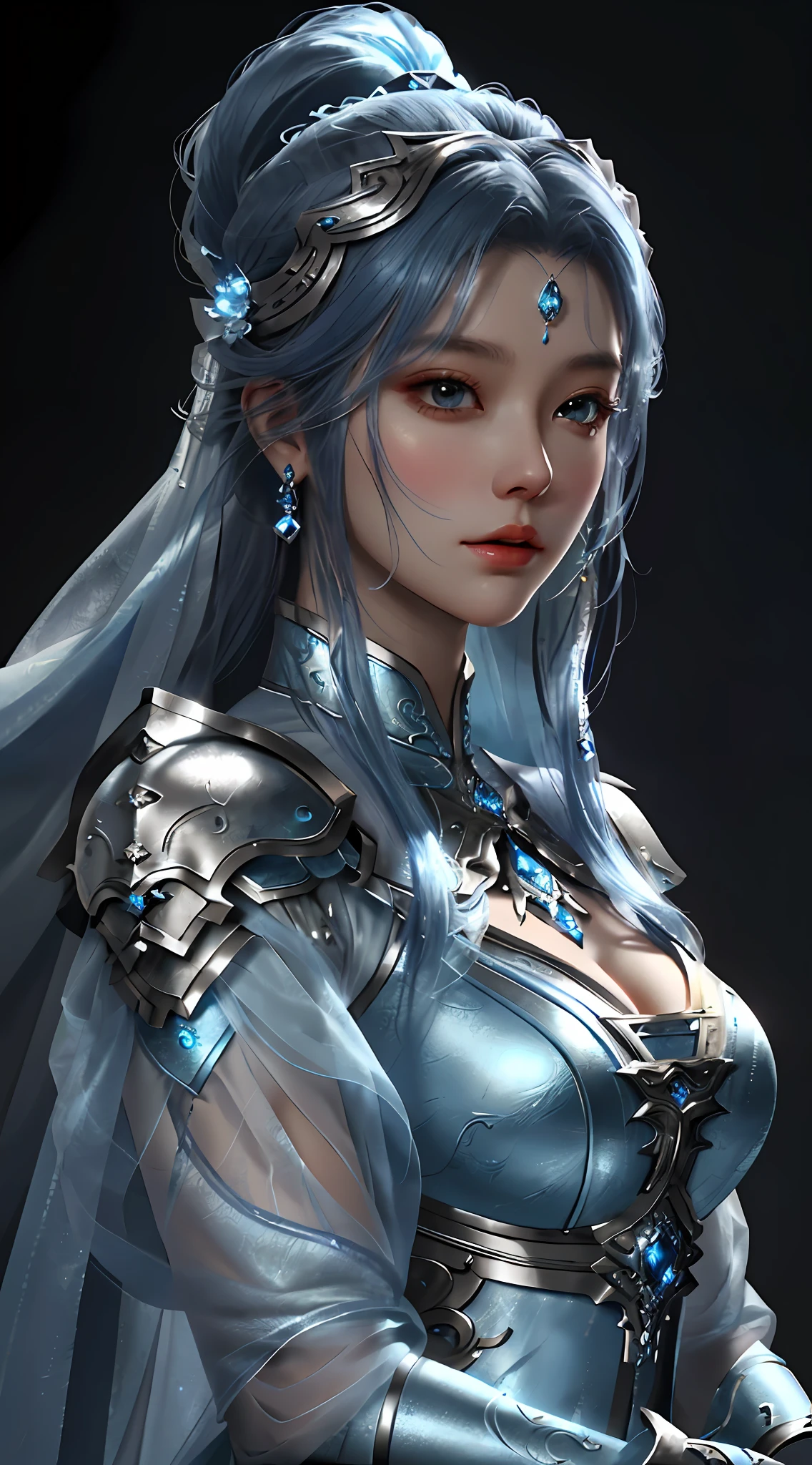 a close up of a woman in a silver and blue dress, chengwei pan on artstation, by Yang J, detailed fantasy art, stunning character art, fanart best artstation, epic exquisite character art, beautiful armor, extremely detailed artgerm, detailed digital anime art, artgerm on artstation pixiv, armor girl