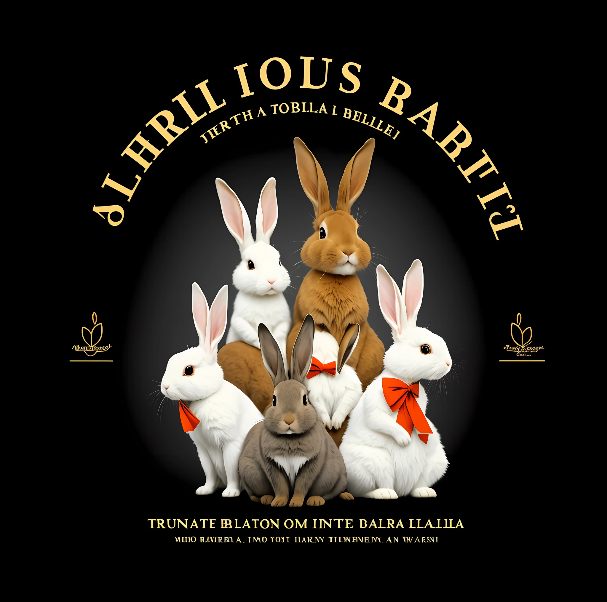 there are four rabbits that are sitting together on a black background, rabbits, anthropomorphic rabbit, inspired by Rudolph Belarski, bunnies, by Rudolph Belarski, inspired by Jules Robert Auguste, rabbit ears, rabbit_bunny, cute anthropomorphic bunny, absurdist, by Tadeusz Pruszkówski, rabbit