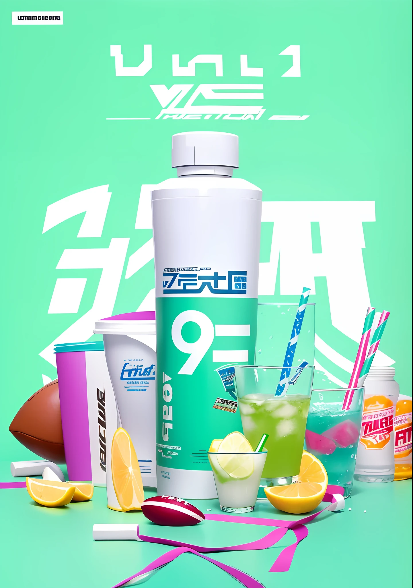 There is a poster with pictures of a group of people playing football, electrolyte water, drinks, drinks, drinks, potassium, sodium, zinc, chloride electrolyte ions, product advertising, Toko Shinoda, code, vitamin B6, 8 hours, official product pictures, 5 K, 5K