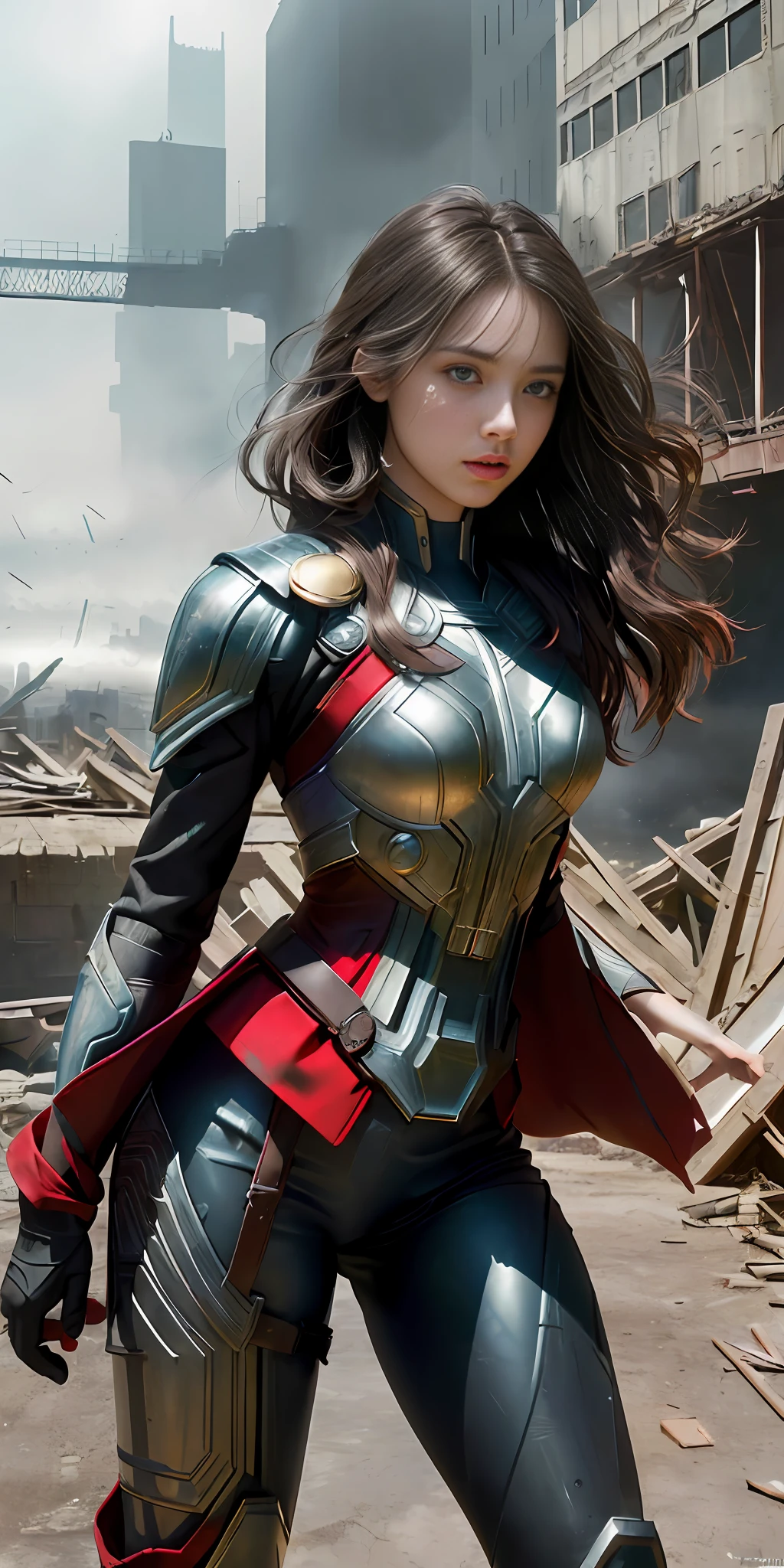 (1girl:1.3), solo, (((extremely detailed face))),(((extremely detailed eyes and face))),beautiful detailed eyes,body-parts__, official art, unified 8k wallpaper, super detailed, beautiful and aesthetic, beautiful, masterpiece, best quality, raw, masterpiece, super fine photo, best quality, super high resolution, photorealistic realism, sunlight, full body portrait, amazing beauty,, dynamic pose, delicate face, vibrant eyes, (from the front), she is wearing a Thor suit, red and black color scheme, thor, very detailed abandoned warehouse background, Detailed face, detailed complex busy background, messy, gorgeous, milky white, highly detailed skin, realistic skin details, visible pores, sharp focus, volumetric fog, 8k uhd, DSLR, high quality, film grain, fair skin, photo realism, lomography, huge metropolis in future dystopia, seen from below, translucent
