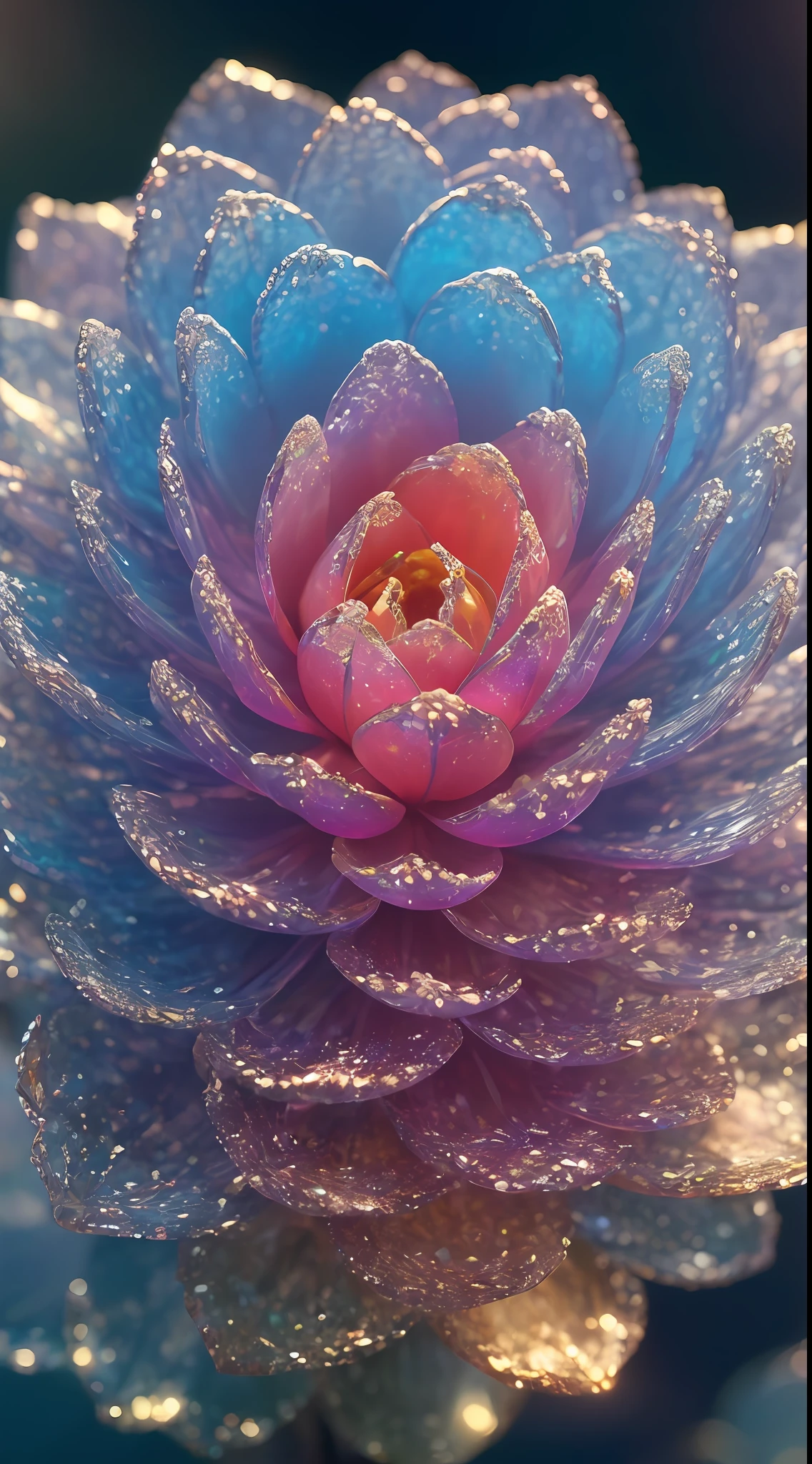 crystal flower, fantasy, galaxy, transparent, sparkling, sparkling, brilliant, colorful, magical photography, dramatic lighting, photo realism, ultra-detailed, 4k, depth of field, high resolution