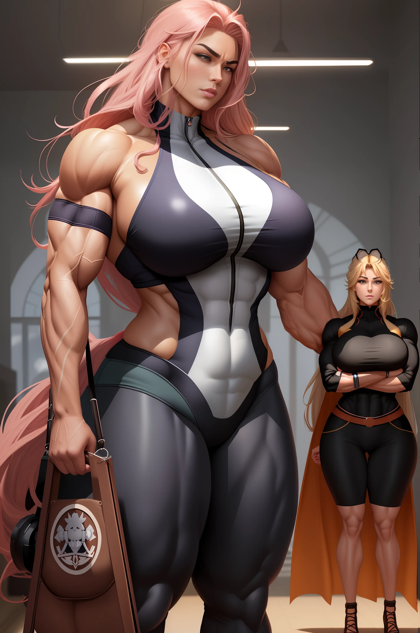 a cartoon picture of a woman with a huge body and big muscles, powerful and huge, exaggeratedly large physique, oppai proportions, muscular girl, strong and imposing, massive muscles, muscular!!, big muscle, large muscles, muscular!, sfw version, muscular! fantasy, oppai, huge muscles, feminine and muscular, covered sfw huge breasts, muscular ultraviolent woman