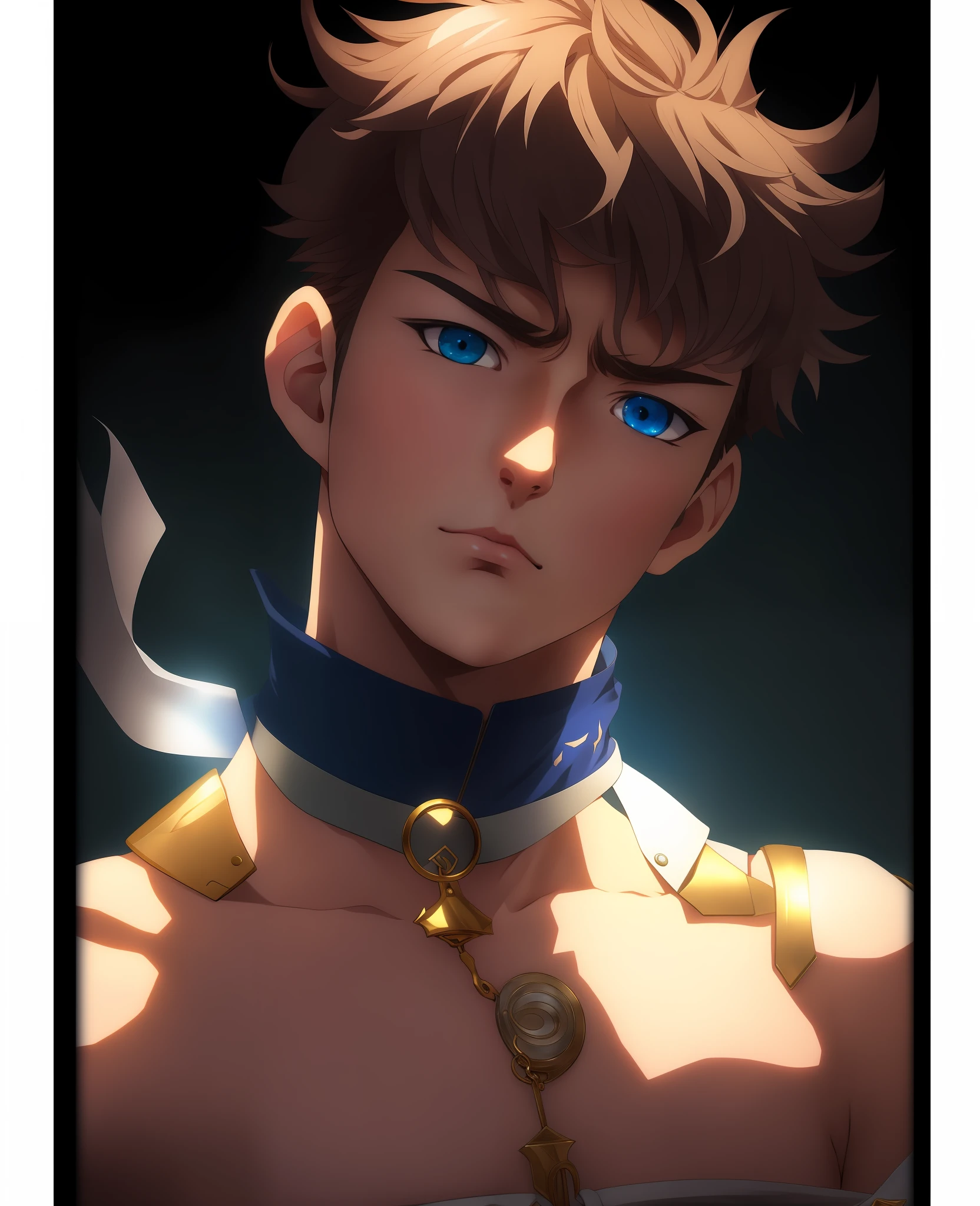 anime guy with blue eyes and a collar around his neck, handsome guy in demon slayer art, extremely detailed artgerm, high quality fanart, tall anime guy with blue eyes, made with anime painter studio, range murata and artgerm, inspired by Jean Malouel, male anime character, artgerm portrait, artgerm jsc, official art