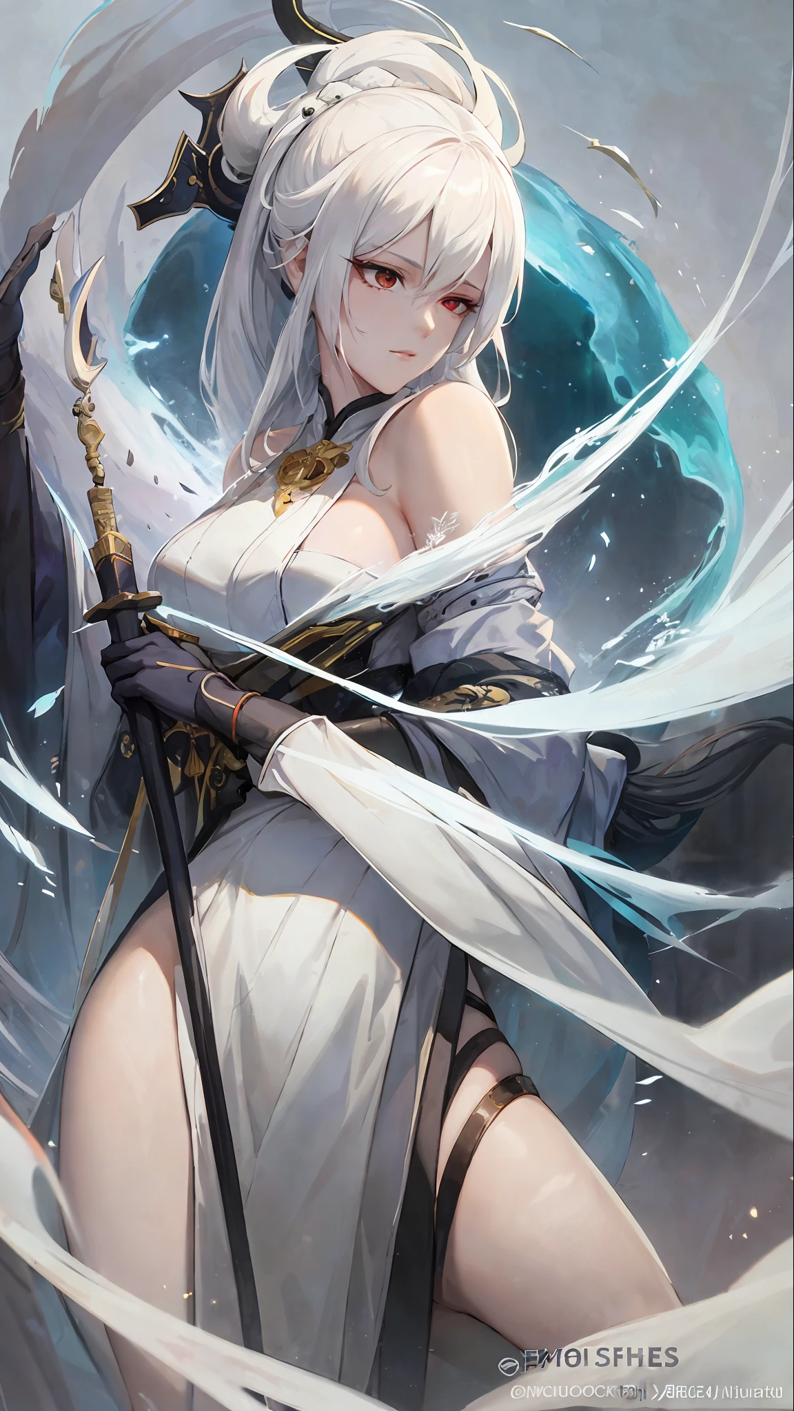 a close up of a woman with white hair and a white mask, beautiful character painting, guweiz, artwork in the style of guweiz, white haired deity, by Yang J, epic exquisite character art, stunning character art, by Fan Qi, by Wuzhun Shifan, guweiz on pixiv artstation