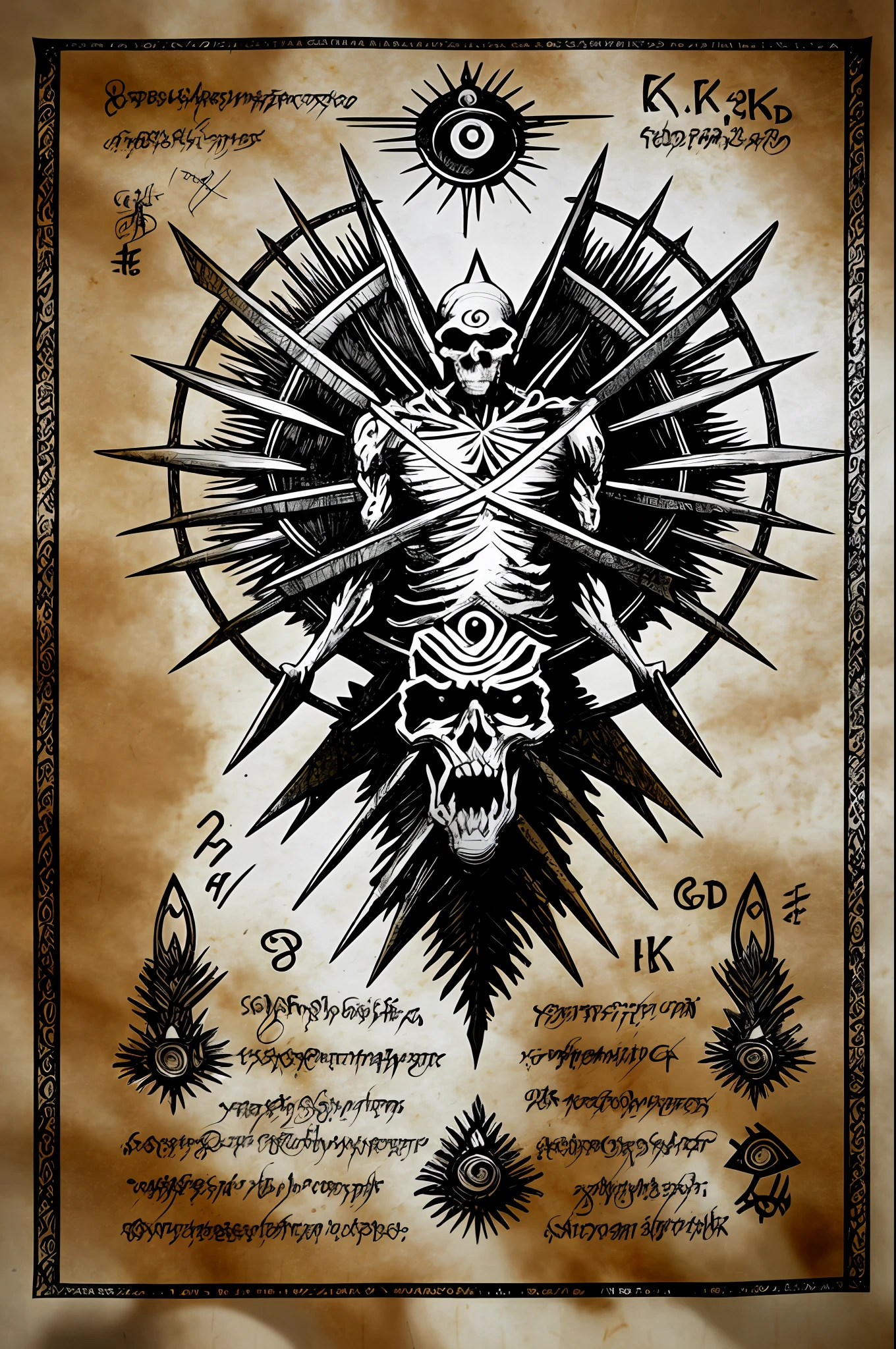 (Necronomicon Sketch:1.1),a archangel holding a skull and a bible \(object\), seven-pointed stars \(symbol\) on top, the Great ultimate on back,sanskrit,fire,blood,by atbgams,(masterpiece,best quality,official art,extremely detailed CG unity 8k wallpaper:1.4),super fine illustration,highly detailed,very detailed background,highly detailed background,gorgeous nature refined rendering,contour deepening,professional artwork, famous artwork,Vivid Colors,clarity,