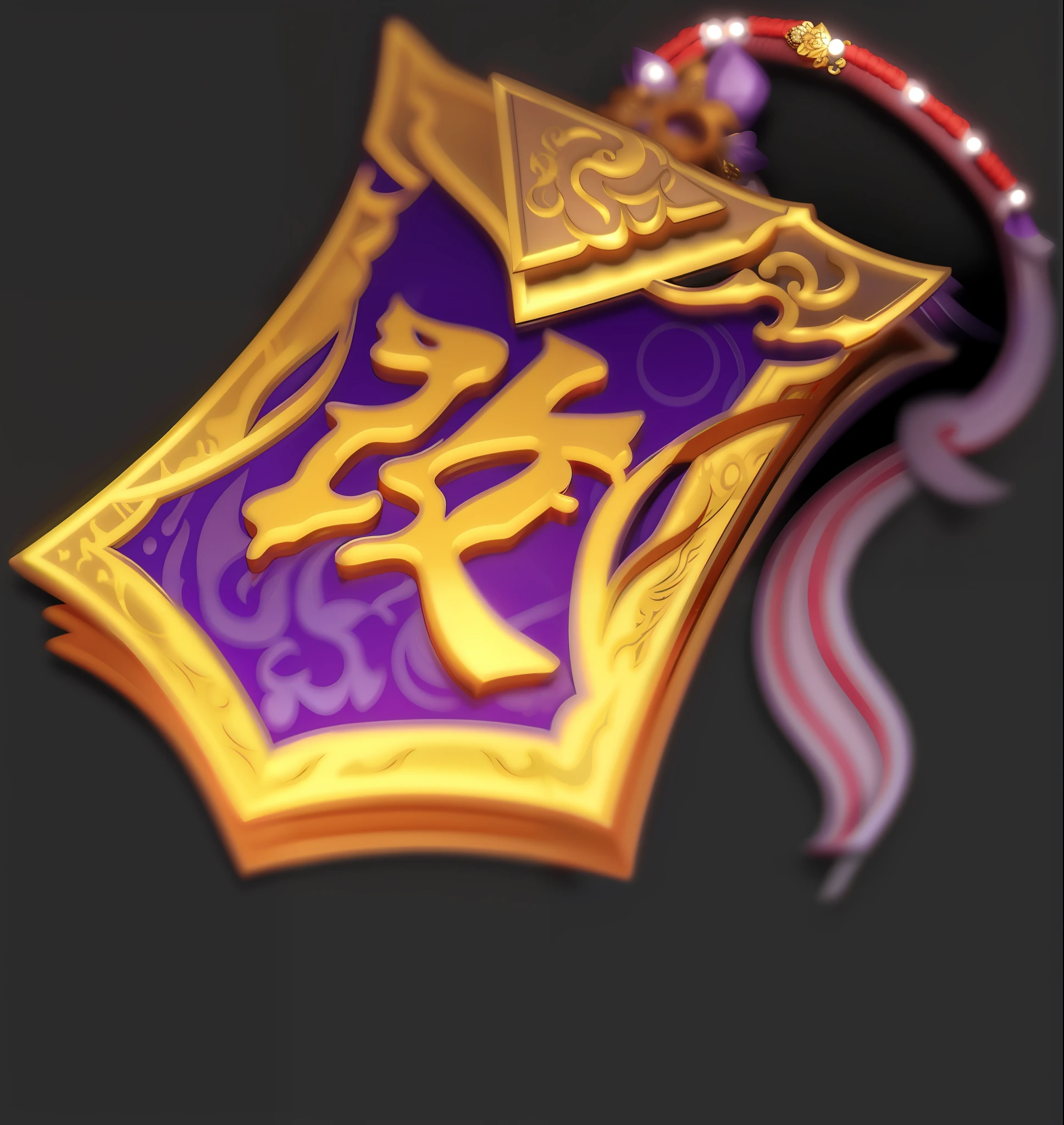 a purple and gold shield with a chinese character on it, ability image, kda, heise jinyao, fantasy shield, heavy jpeg artifact blurry, leblanc, character icon, emblem of wisdom, golden etched breastplate, shield emblem, chestplate, league of legends inventory item, heavy jpeg artifact, amulet, style of league of legends, guangjian