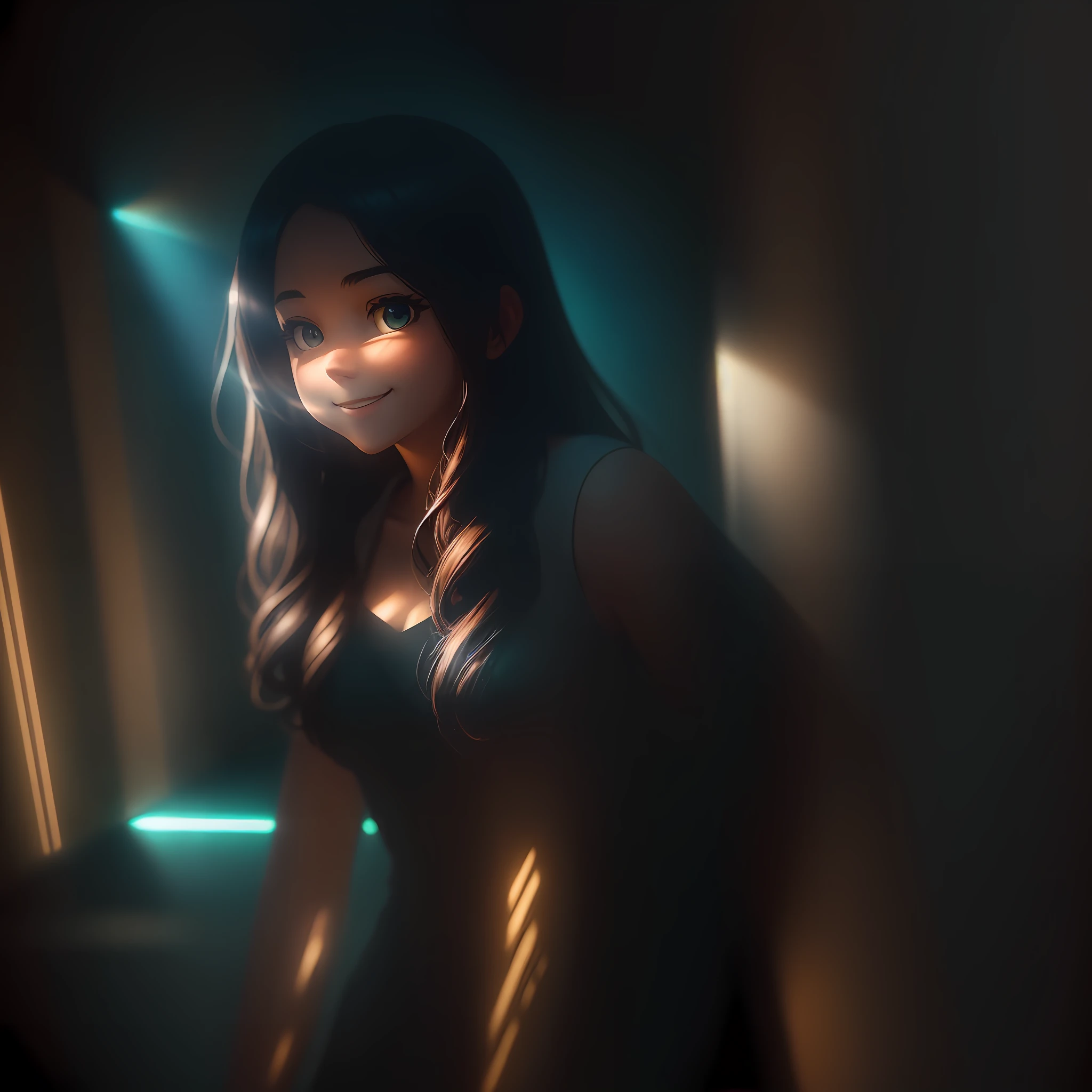 professional cinematic photo of a girl wandering in a hall, smiling, detailed face, ultimate shadow depth, f/45 aperture, complex busy settings, busy setting, luminism, ultra bioluminescence, god rays, warm colors, high contrast, high focus, best Form shadows, best Shadow receiving bounced light, best Core shadows, best Cast shadows, best Occlusion shadows, ultra intricate shadow-light play,