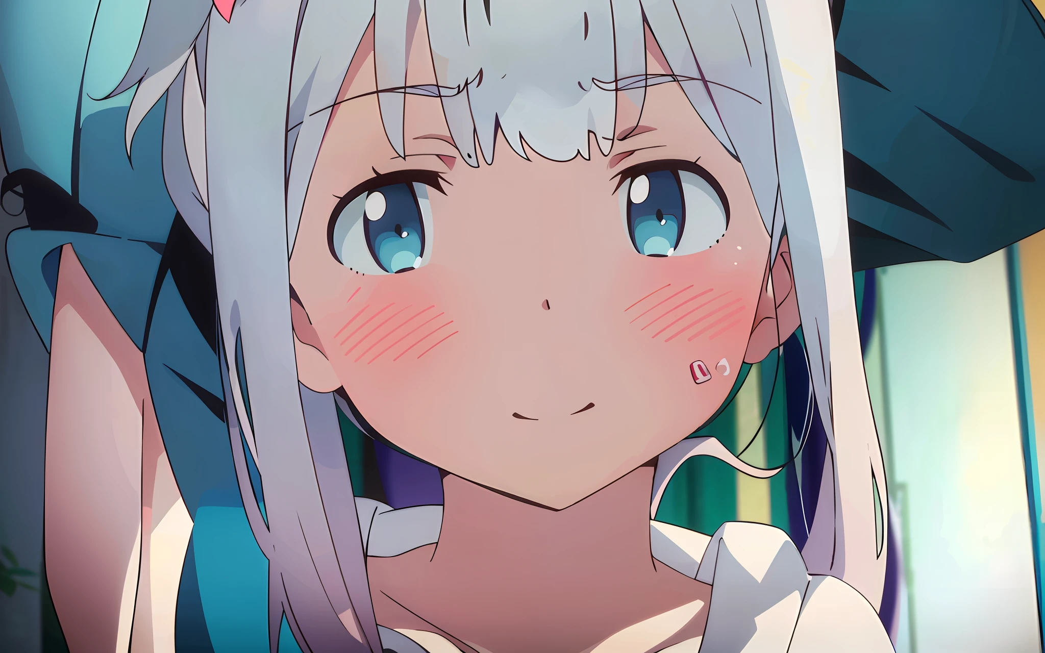 ((Best Quality)), (Masterpiece:1.2), High Definition, Very Detailed, 1girl, Solo Focus, Full Body, Watch Viewer, Lookover, Face to Face, Sleeveless Dress, Casual, White Dress,Floral Background, Outdoors, Upper Body, White Hair, Blue Eyes, Flower Garden, Pale Blush, Tsundere, (-3-)
