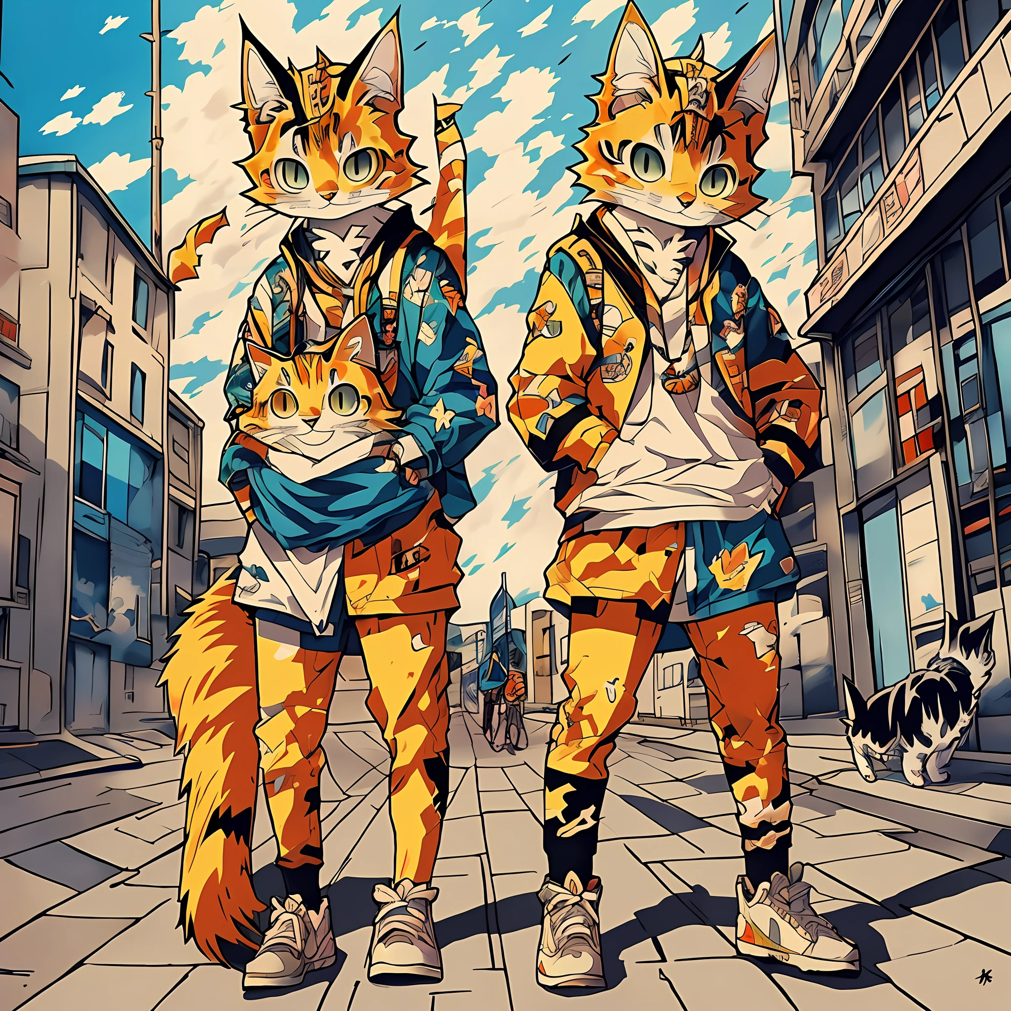 anime style drawing of two cats with a backpack and a skateboard, anime cat, made with anime painter studio, in anime style, by Kamagurka, painted in anime painter studio, in japanese anime style, neko, anime visual of a cute cat, anime style illustration, by Kamisaka Sekka, zerochan art, zerochan, digital anime art!!
