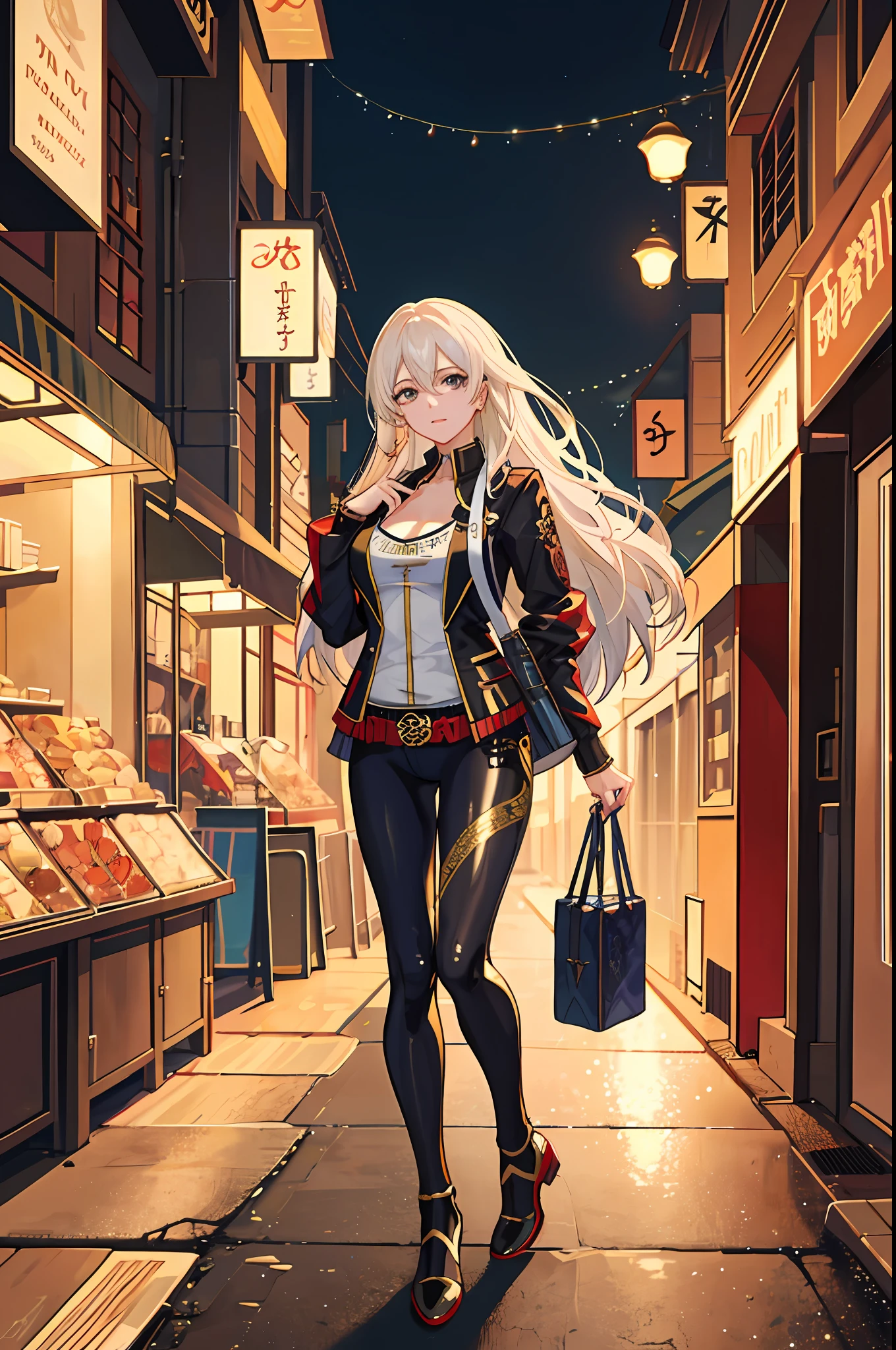 raining night,city,A beautiful woman in gyaru makeup wearing sport suit on the bustling streets of Gintama, surrounded by vendors, beautiful portrait of a stunning goddess girl, beautiful detailed face, porcelain skin, full body shot, centered, ultra soft lighting, symmetry, intricate, elegant, highly detailed, photorealistic, artstation, concept art, smooth, as imagined by greg rutkowski and borris vallejo, cover, vogue style