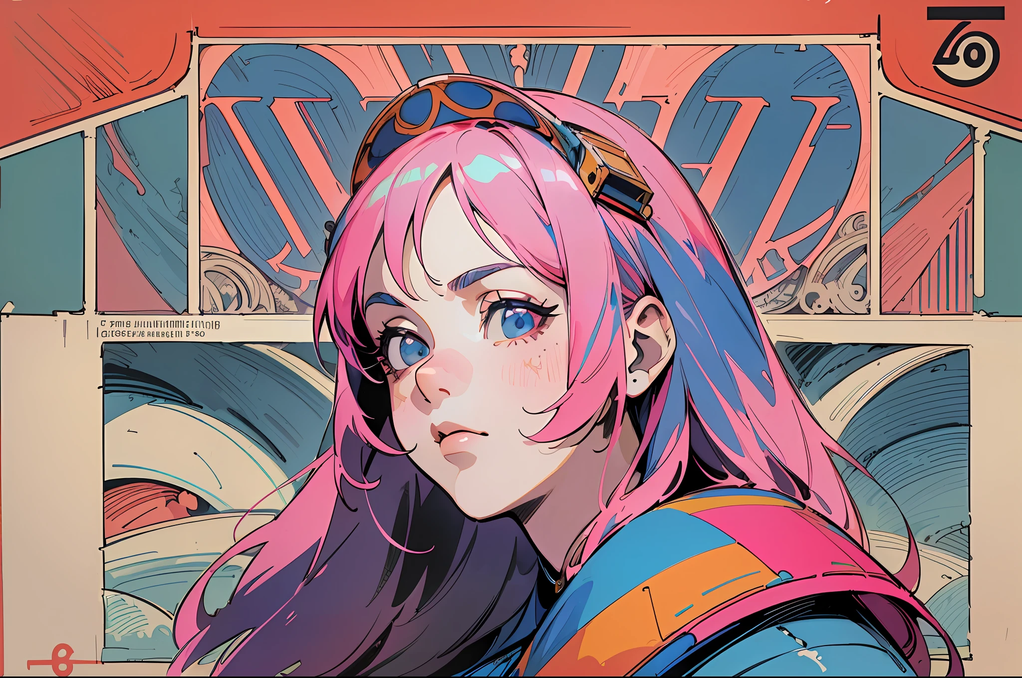 (masterpiece), (best quality), (best detail), (distant general view), (postage stamp),(main color of illustration: bright saturated pink), (secondary color: lapis lazuli), a military teenager with defiant posture, very detailed face, vintage advertising poster with Soviet-style lettering 60', futuristic western scenario, day (radiant sun), shading (detailed, lots of contrast), very saturated pulp colors