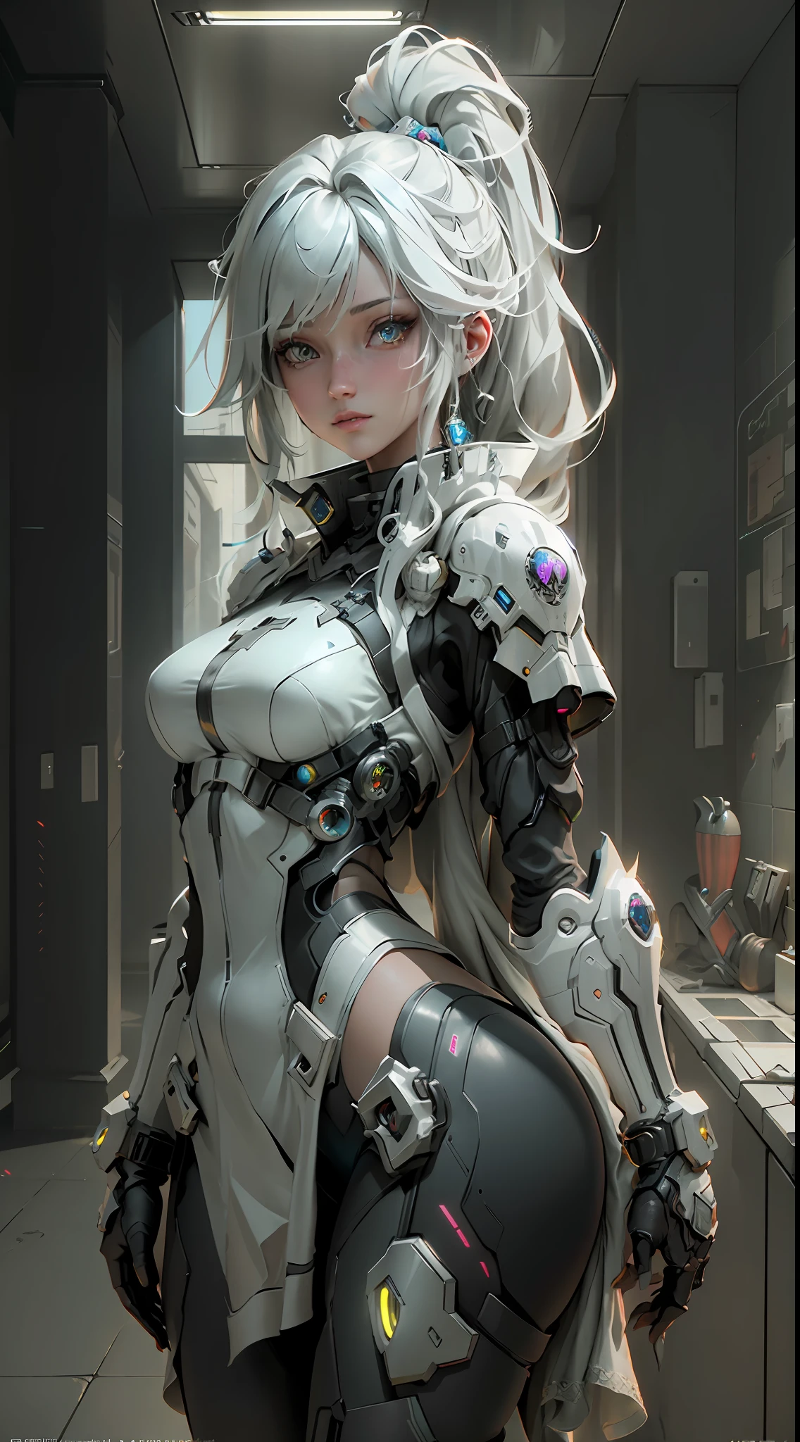 ((Best quality)), ((masterpiece)), (detailed:1.4), 3D, an image of a beautiful cyberpunk female,HDR (High Dynamic Range),Ray Tracing,NVIDIA RTX,Super-Resolution,Unreal 5,Subsurface scattering,PBR Texturing,Post-processing,Anisotropic Filtering,Depth-of-field,Maximum clarity and sharpness,Multi-layered textures,Albedo and Specular maps,Surface shading,Accurate simulation of light-material interaction,Perfect proportions,Octane Render,Two-tone lighting,Wide aperture,Low ISO,White balance,Rule of thirds,8K RAW,