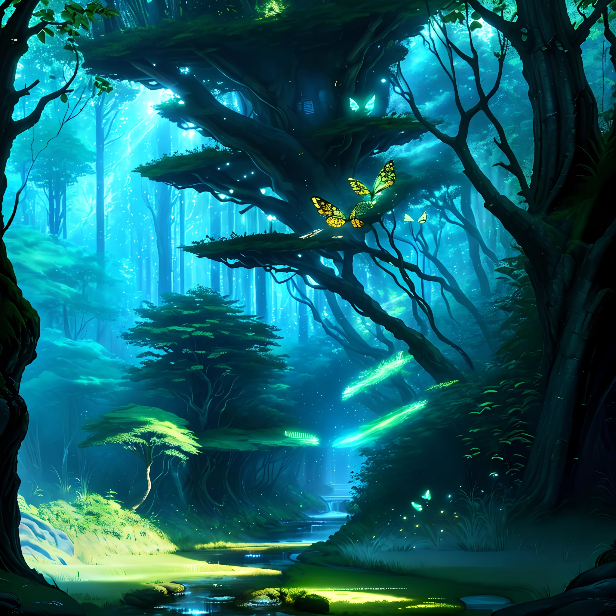 Masterpiece, better quality, (highly detailed CG Unity 8k wallpapers), (better quality), (best illustrations), (best shadows), forest theme with natural elements. Large trees, calm streams, small bright mushrooms, surrounded by delicate leaves and branches, with fireflies and effects of light particles,, (natural elements), (jungle theme), (leaves), (branches), (fireflies), butterflies, (delicate leaves), (glow), (particle effects). , isometric 3D, Octane rendering, ray tracing, super detailed
