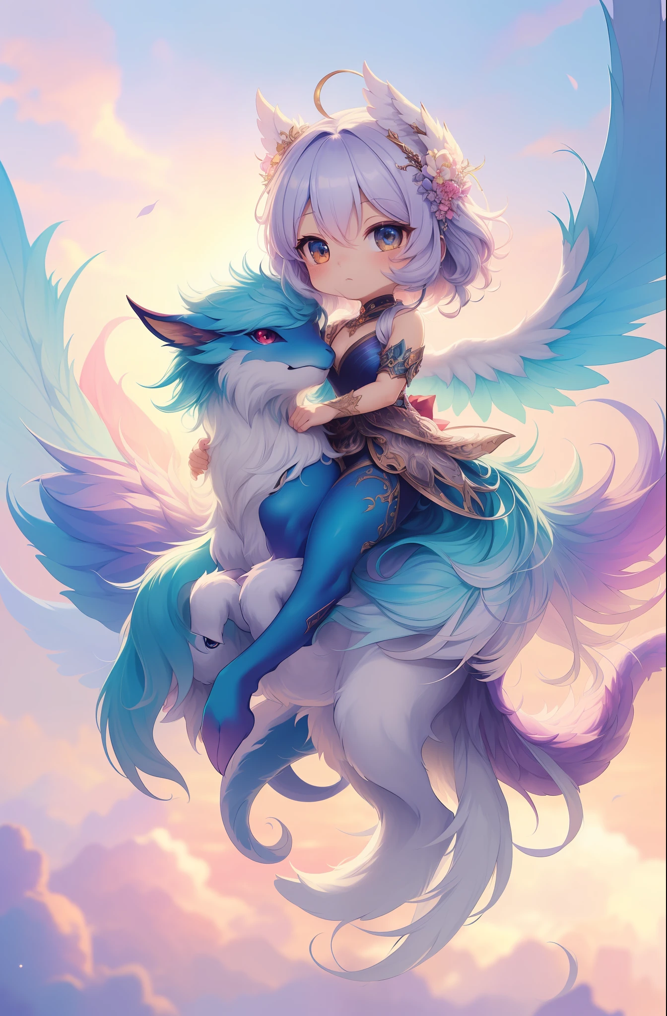 mythical creature, beast, fluffy, gradient color ((best quality)), ((masterpiece)), ( extreme detailed, highest detailed, official art, beautiful and aesthetic:1.2), depth of field, composition, FULL BODY, (CHIBI), (beautiful and detailed eye:1.3), Long tail