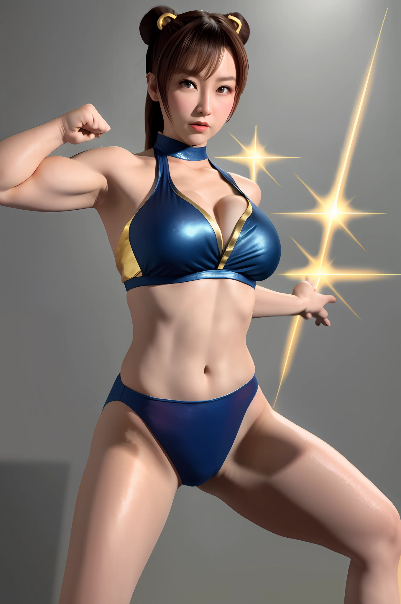 Chun Li with dark blonde hair with golden shimmer in Barely Dressed Weekly Fight Pose