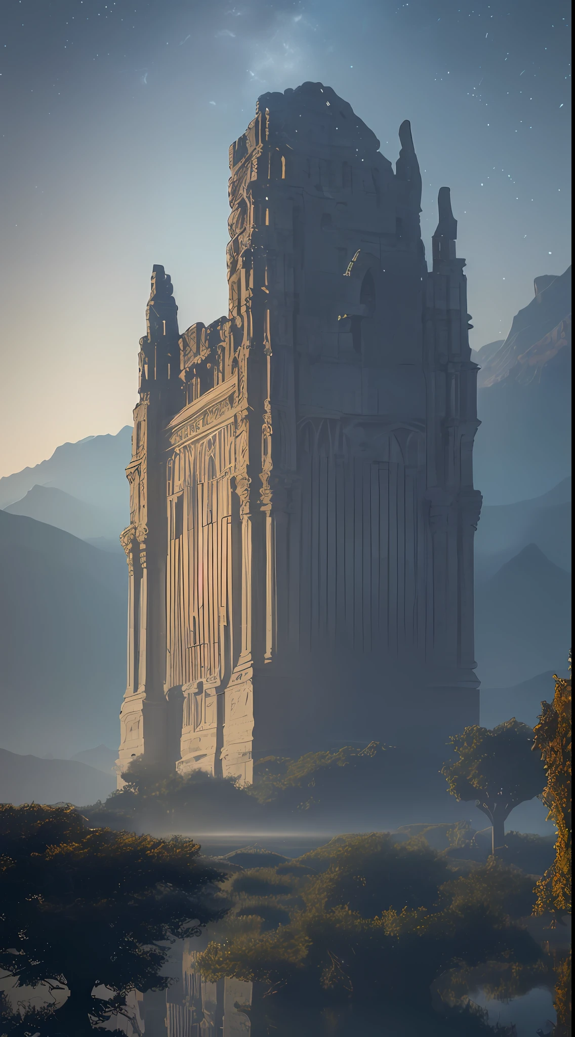 (Surreal Grandeur, Long-Standing Ruins, History Forgotten by Time, Mysterious Light, Mysterious Energy Flow, Busts and Sculptures in Twilight, Trembling Details, Transparent Surface Reflections, Distant Mountains Fading Out, Ancient, Ultra-Realistic Detailing)
