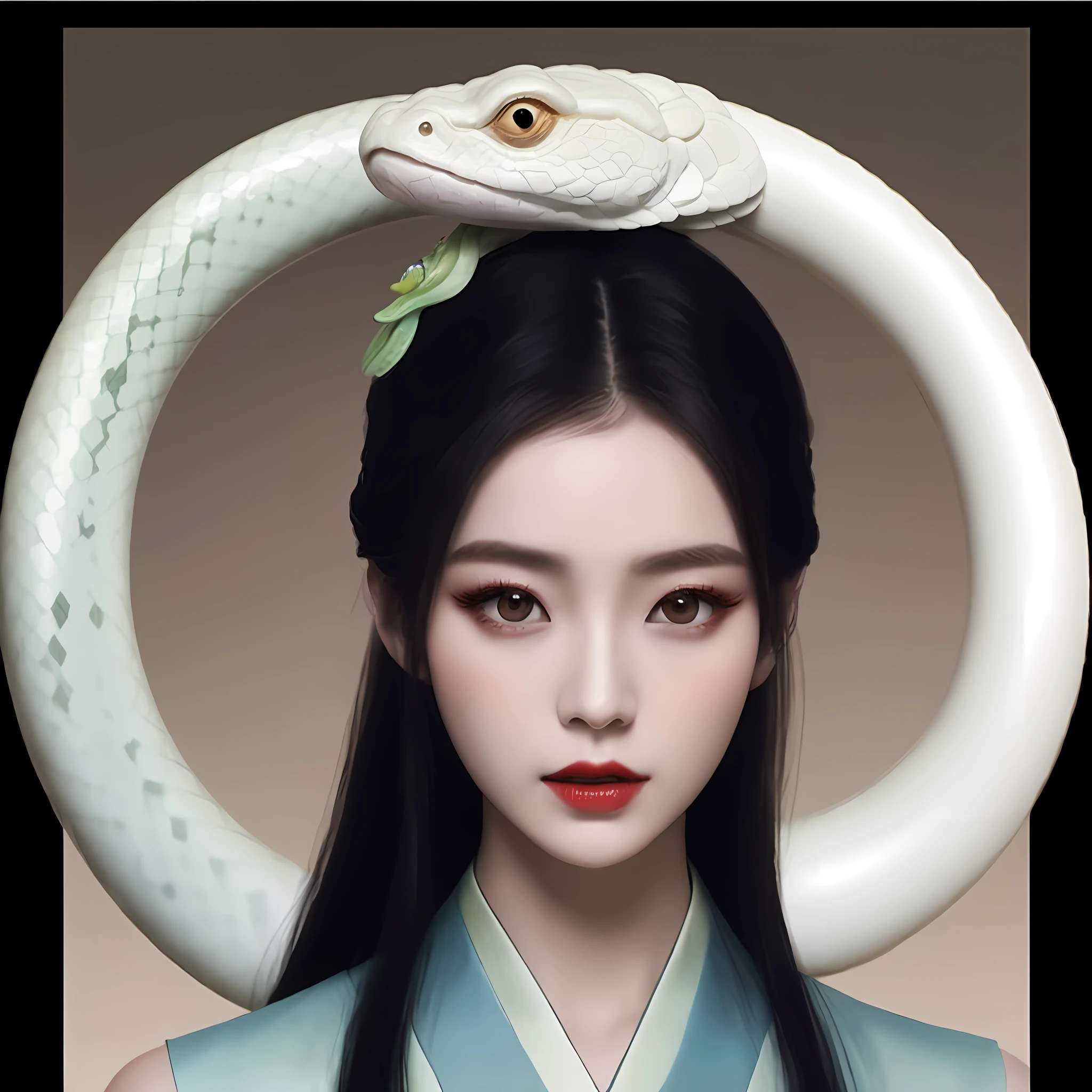 Araved woman with snake on head, snake-faced lady, Guvez style artwork, inspired by Cheng Yanjun, snake woman, Zhang Jingna, pop surrealism, beautiful artwork illustration, inspired by Kanō Naizen, snake-woman hybrid, beautiful digital illustration