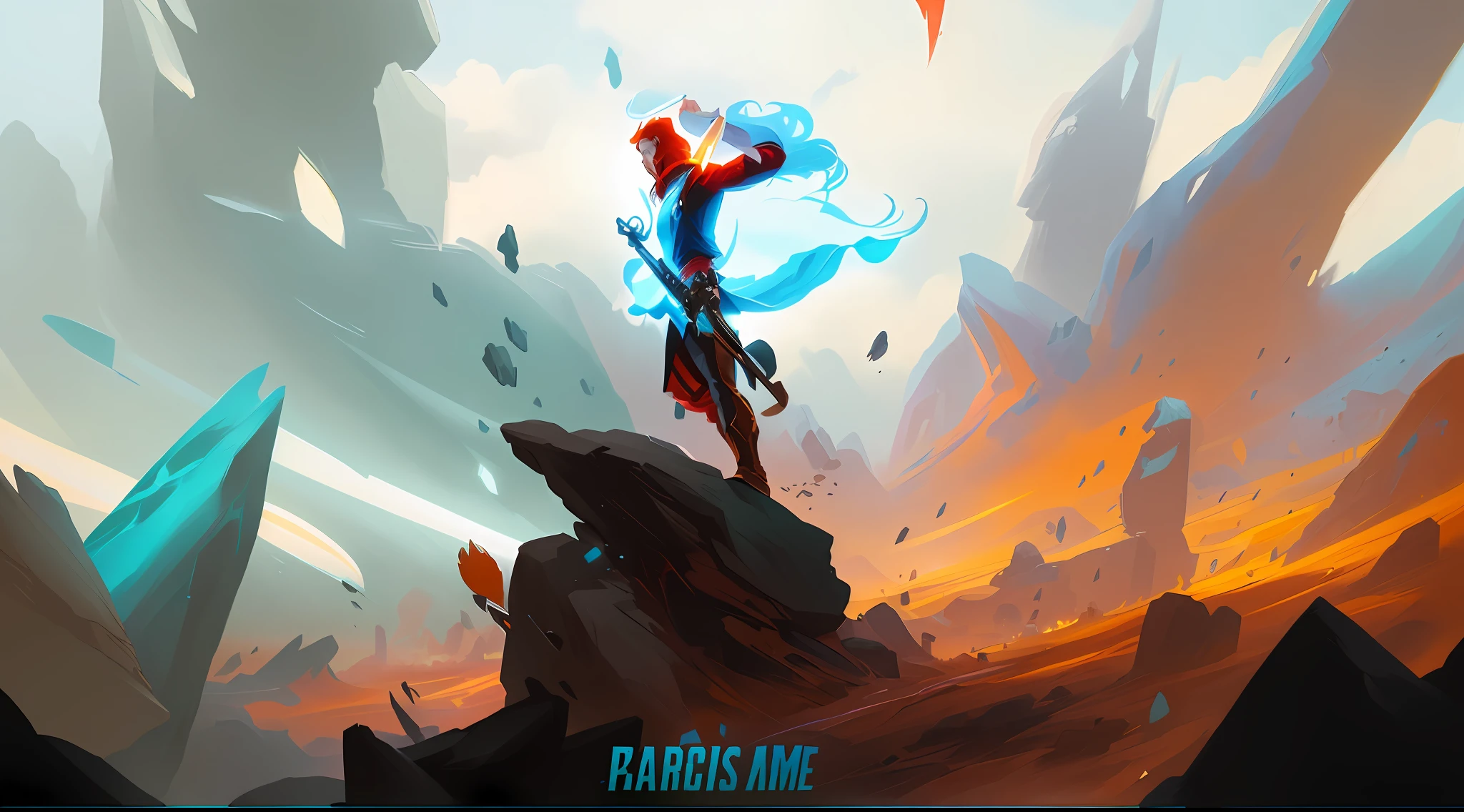 a close up of a person on a rock with a sword, artgerm and atey ghailan, painted in the style arcane, official concept art, ross tran and artgerm, rhads and lois van baarle, official splash art, arcane concept art, peter mohrbacher artstyle, concept art | rhads, arcane art style
