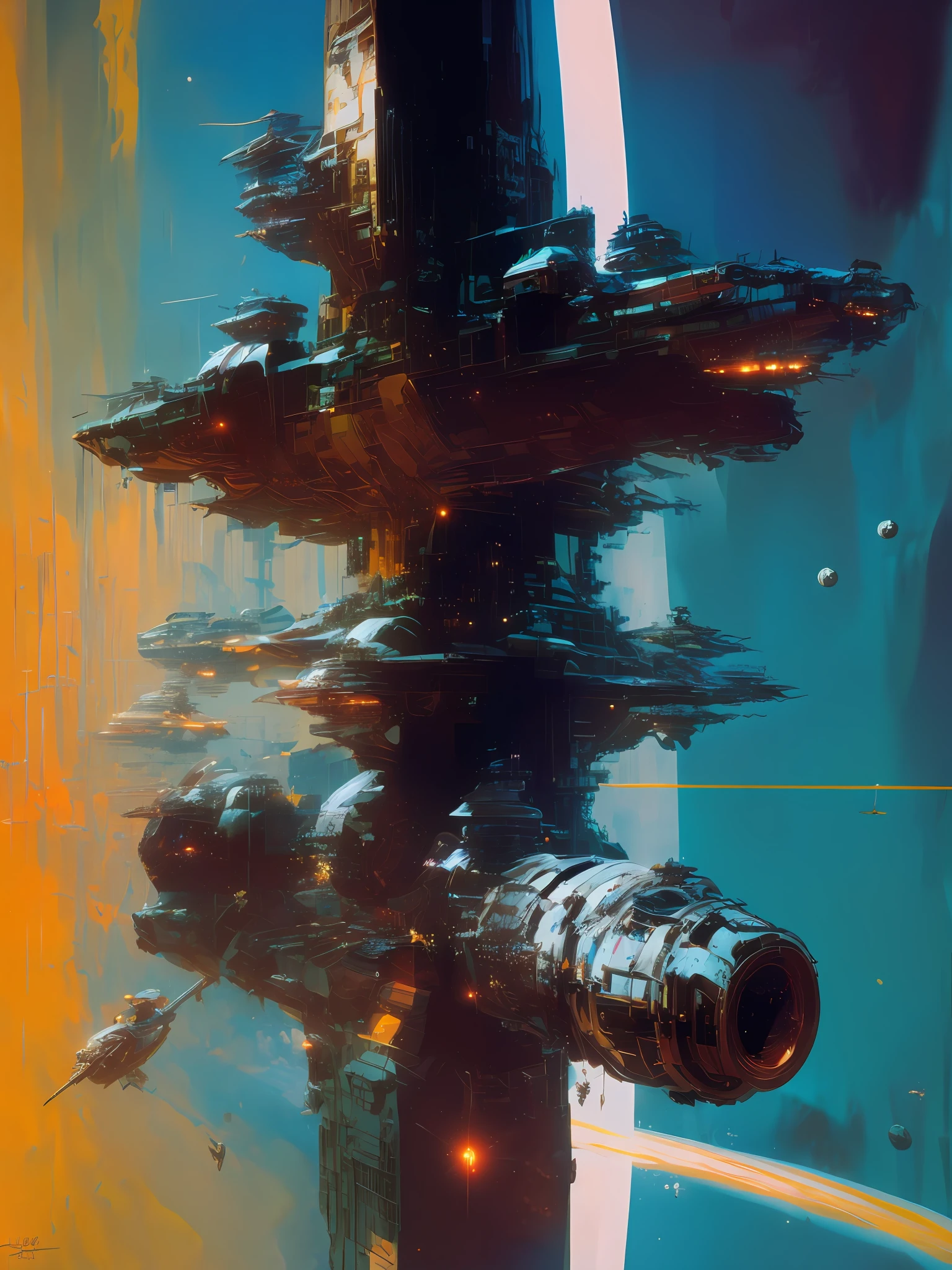 by John Berkey satellites in space orbit around the Earth, John Berkey space art style cinematography, atmospheric, photorealistic, elegant composition, Depth of Field, DOF, Tilt Blur, White Balance, 32k, Super-Resolution, Megapixel, ProPhoto RGB, VR, Halfrear Lighting, Backlight, Natural Lighting, Incandescent, Optical Fiber, Moody Lighting, Cinematic Lighting, Studio Lighting, Soft Lighting, Volumetric, Contre-Jour, Beautiful Lighting, Accent Lighting, Global Illumination, Screen Space Global Illumination, Ray Tracing Global Illumination, Optics, Scattering, Glowing, Shadows, Rough, Shimmering, Ray Tracing Reflections, Lumen Reflections, Screen Space Reflections, Diffraction Grading, Chromatic Aberration, GB Displacement, Scan Lines, Ray Traced, Ray Tracing Ambient Occlusion, Anti-Aliasing, FKAA, TXAA, RTX, SSAO, Shaders, OpenGL-Shaders, GLSL-Shaders, Post Processing, Post-Production, Cel Shading, Tone Mapping, CGI, VFX, SFX, insanely detailed and intricate, hypermaximalist, elegant, hyper realistic, super detailed, dynamic pose, photography cinematic, intense, cinematic composition + intricate detailed, cinematic lighting + rim lighting + color grading + focus + bokeh, 1X + Unsplash + 500px, taken by Canon EOS R5 RF85mm F1.8 MACRO lens 1/100sec