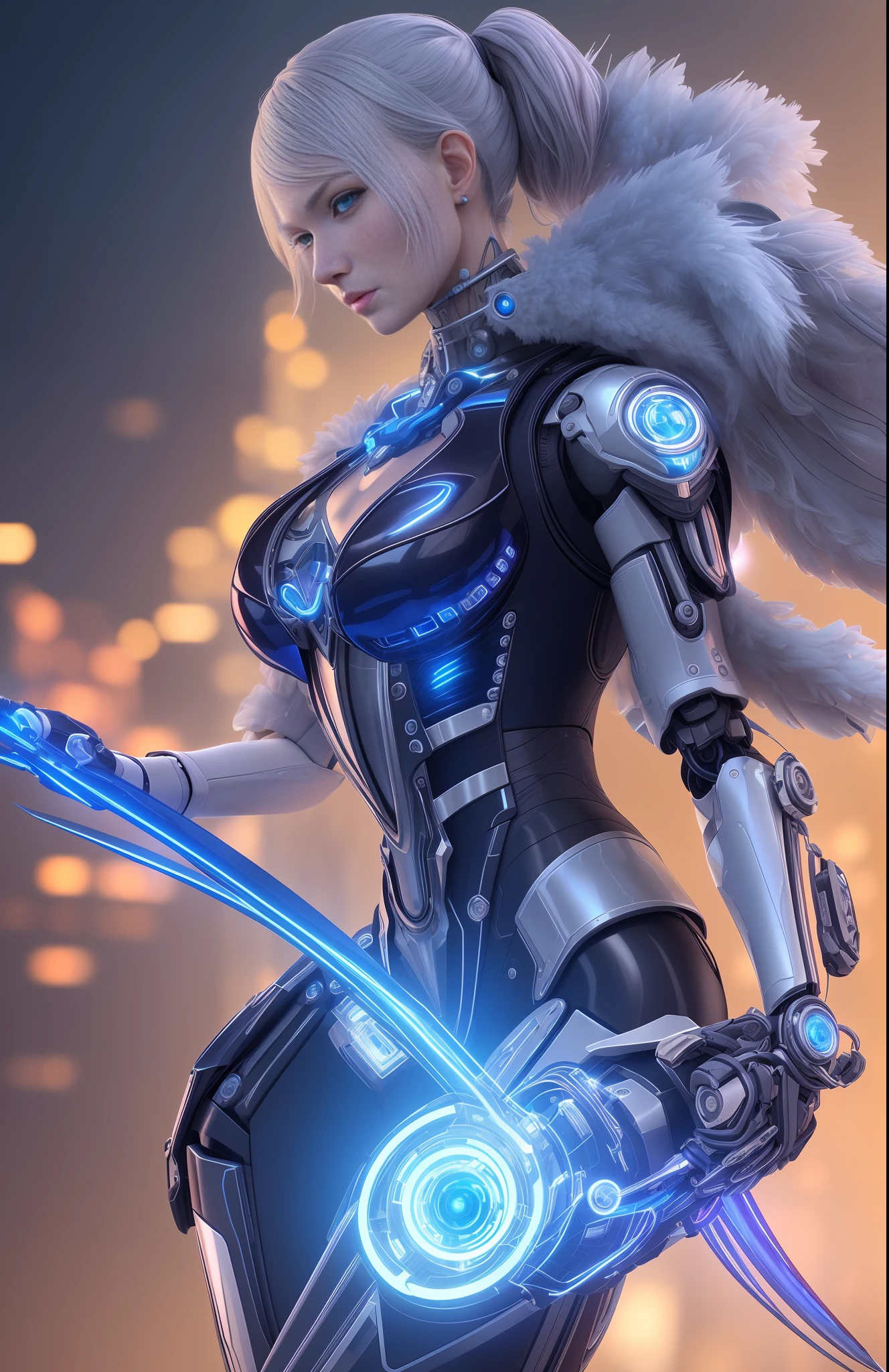 complex 3d render ultra detailed of a beautiful profile woman full body, blue eyes, cyborg, robotic parts, 150 mm, beautiful studio soft light, rim light, vibrant details, luxurious cyberpunk, lace, hyperrealistic, anatomical, facial muscles, microchip, elegant, beautiful background, octane render, 8k, best quality, masterpiece, illustration, an extremely delicate and beautiful, extremely detailed ,CG , (realistic, photo-realistic:1.37),Amazing, finely detail, masterpiece ,best quality, official art, extremely detailed CG unity 8k wallpaper, absurdness, incredibly absurd, robot, full body, dream