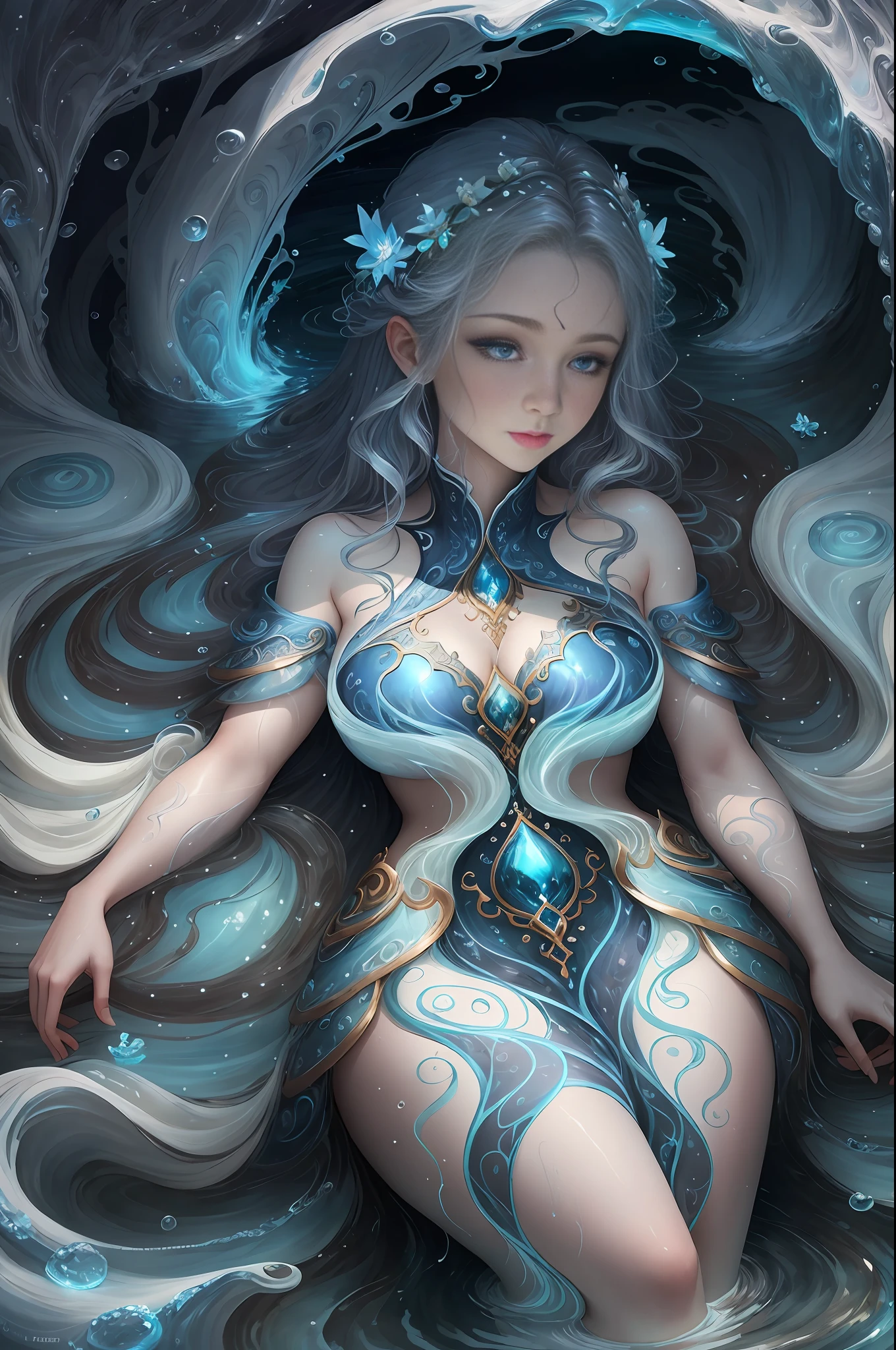 Water spirit in the form of a girl in attractive costume, born from natural rivers, lakes and seas, living in the flow and waves of water, guardian of water
It is a symbol of pure water, a source of life, and a symbol of purification and rebirth.
Have shades in harmony with nature, such as blue, light blue, and transparent.
It is shaped like a stream of water or waves, and is represented like a fairy living by a beautiful waterside.
It can change its appearance depending on the flow of water.
There is a backdrop depicting beautiful rivers, lakes and the sea
Hope to protect water resources and restore clean water, detailed beautiful face and eyes, big buttocks, bright white background, simple background, seen from below, masterpiece, highest quality, highest quality, official art, beautiful aesthetic, surreal, beautiful face, healthy figure, novel and unique style, beautiful hair, smooth skin,