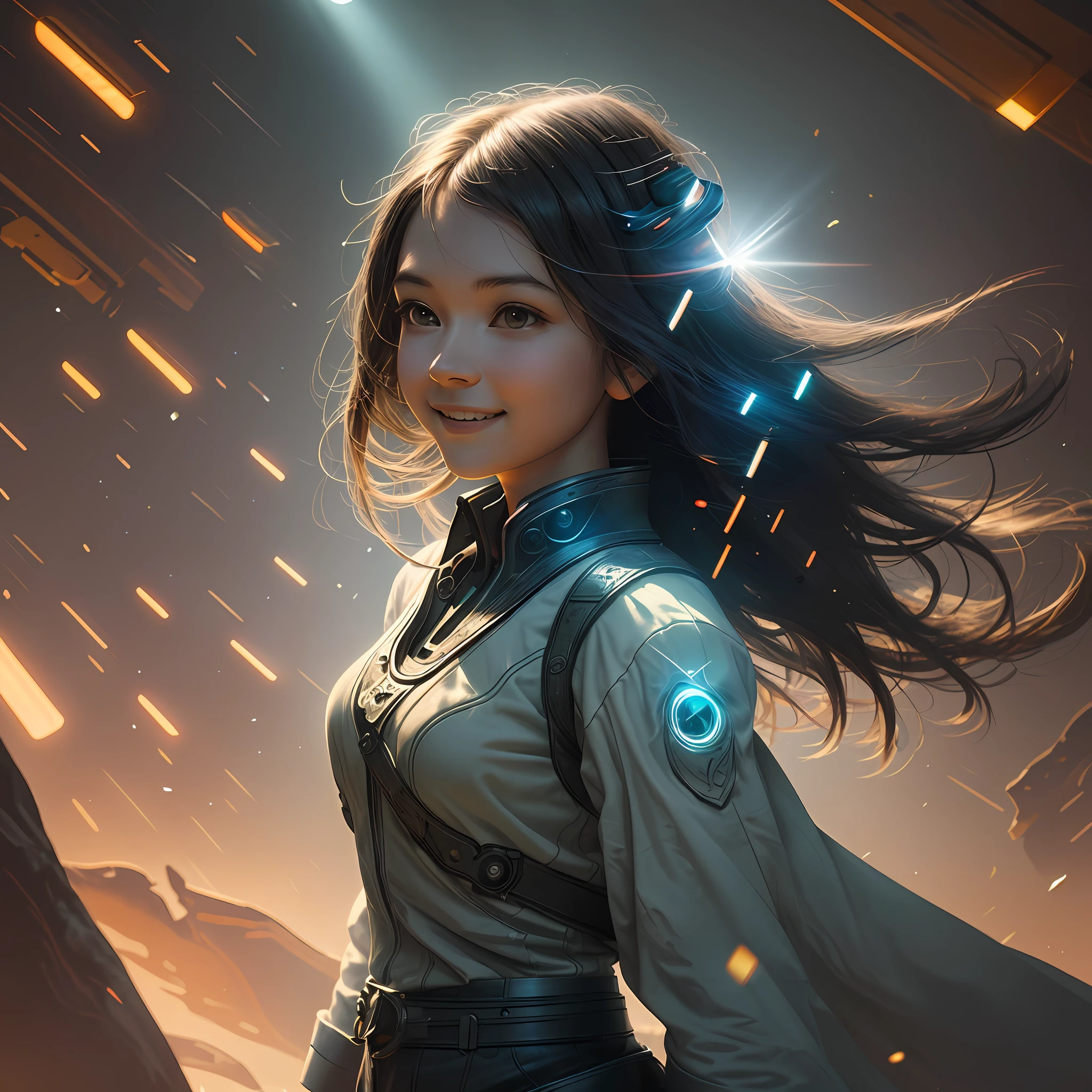 professional cinematic photo of a girl wandering in a hall, smiling, detailed face, ultimate shadow depth, f/45 aperture, complex busy setting, complex shadows and lighting,, luminism, ultra bioluminescence, god rays, warm colors, high contrast, high focus, best Form shadows, best Shadow receiving bounced light, best Core shadows, best Cast shadows, best Occlusion shadows, ultra intricate shadow-light play,