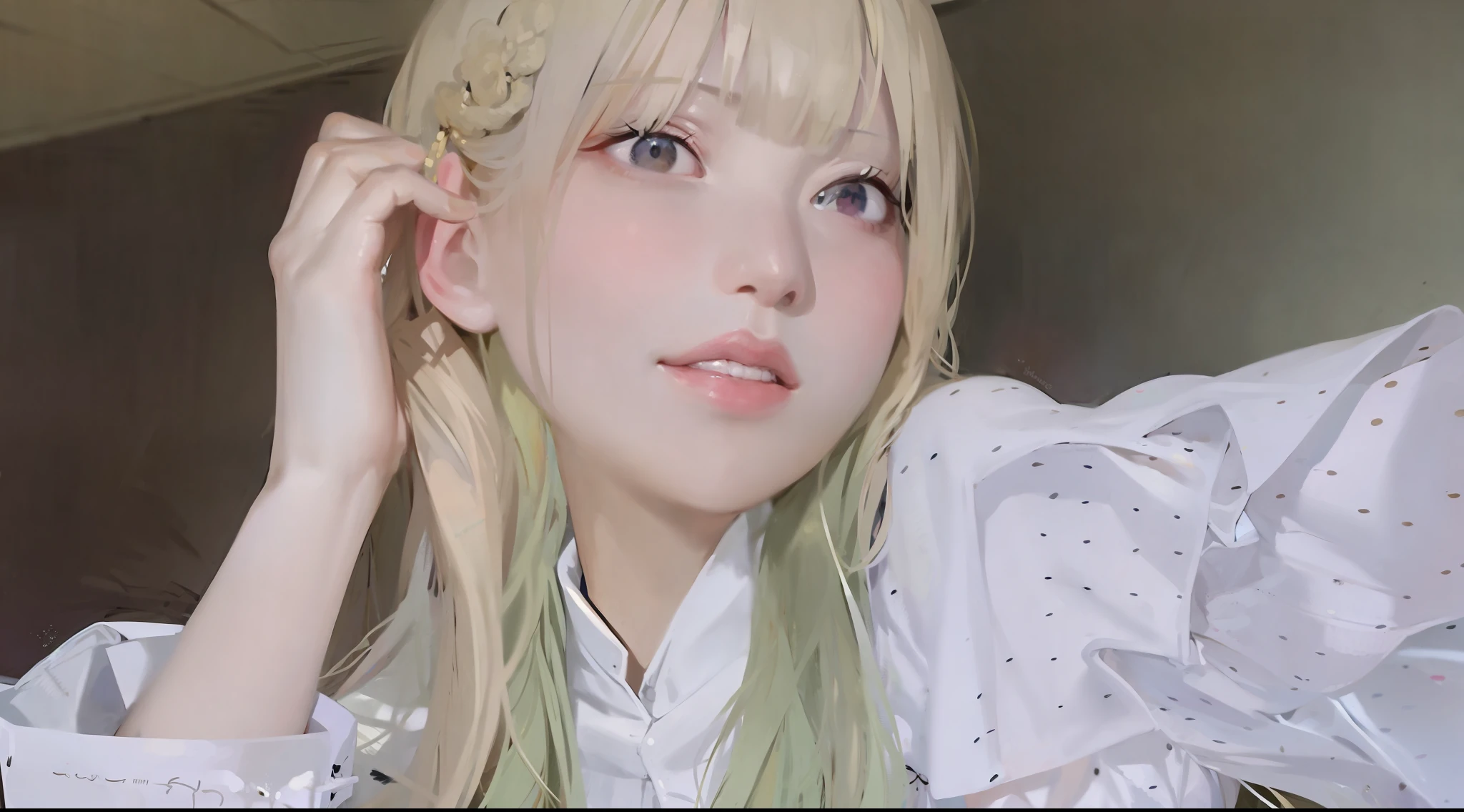 blond girl with long green hair and white shirt posing for a picture, shikamimi, lalisa manobal, belle delphine, mikudayo, the hime cut, sakimimichan, あかさたなは on twitter, sakimichan, sun yunjoo, chiho, smol, junko enoshima