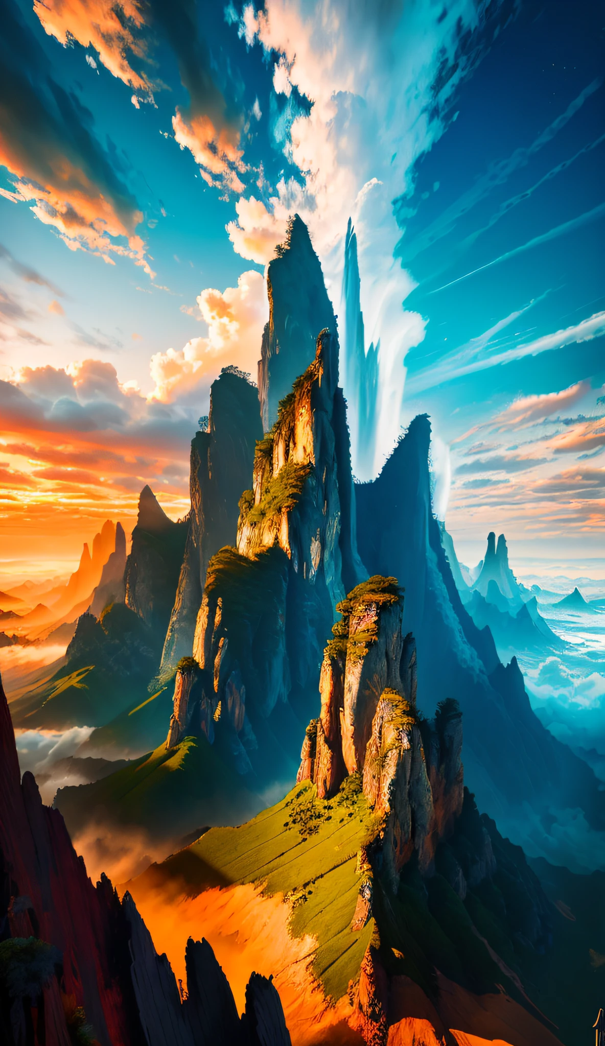 ((masterpiece)), (((best quality))), ((ultra-detailed)), (Amazing:1.1), beautiful, nature, sky and ground, heavy wind, windsweeped, line cloud,Light shoot from the cloud, in a lush remote folige jungle with jungle wildlife and fauna, award winning photo, BLN-L24, Exposure,High Contrast,Low Saturation,High Saturation 8k 3D, F 2.8 lens, Aerial View, Cinematic lighting