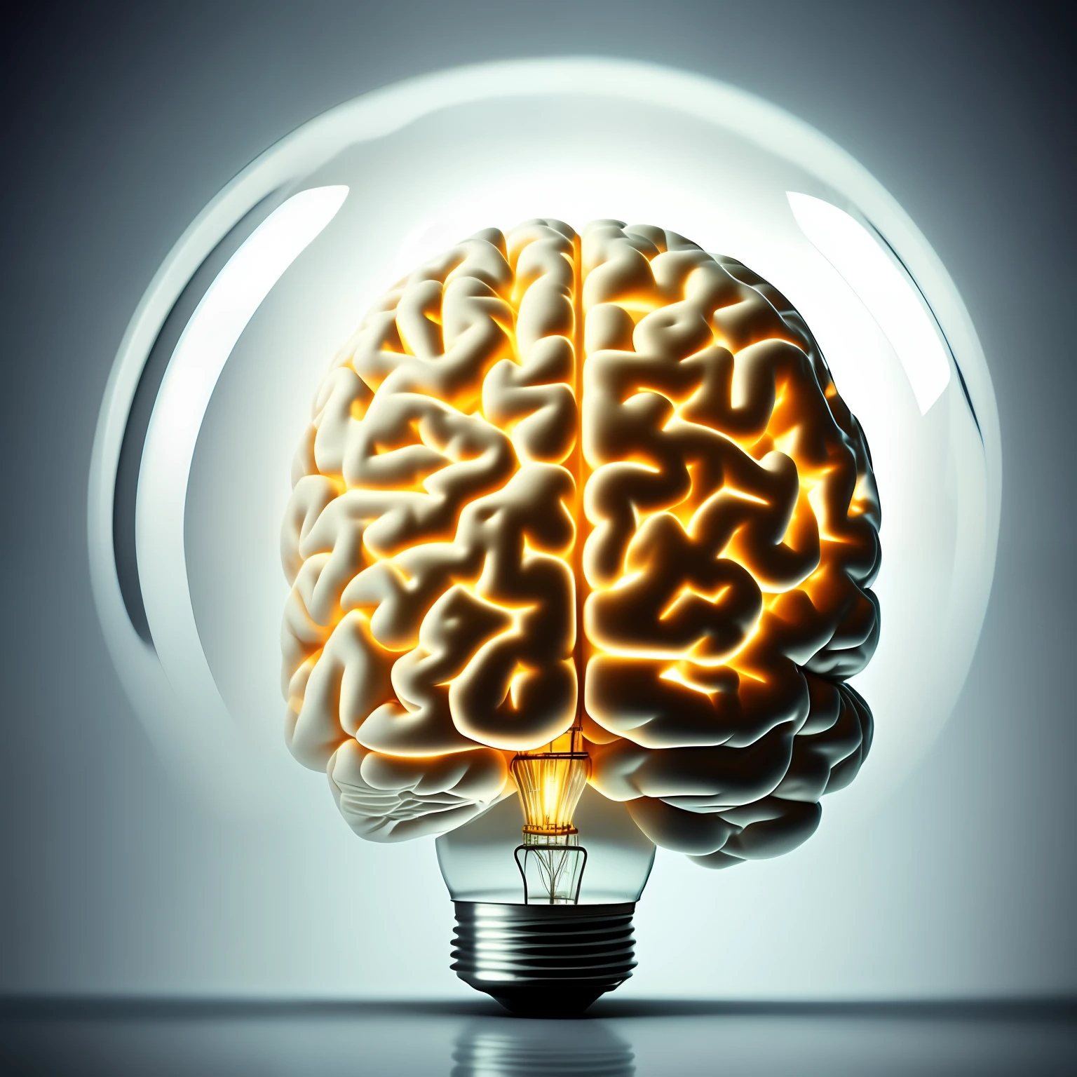 A brain, inside a light bulb accesses