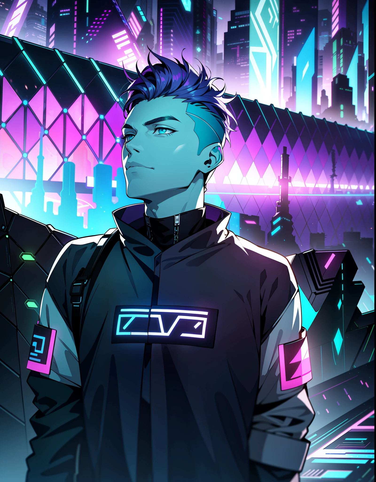 portrait | wide angle shot of eyes off to one side of frame, lucid dream-like man, looking off in distance ::8 style | daydreampunk with glowing skin and eyes, handsome, (handsome young man), he is dripping in neon lights, very colorful blue, green, purple, bioluminescent, stylish hair, glowing ::8 background | forest, vivid neon wonderland, particles, blue, green, purple ::7 parameters | rule of thirds, golden ratio, assymetric composition, hyper- maximalist, octane render, photorealism, cinematic realism, unreal engine, 8k