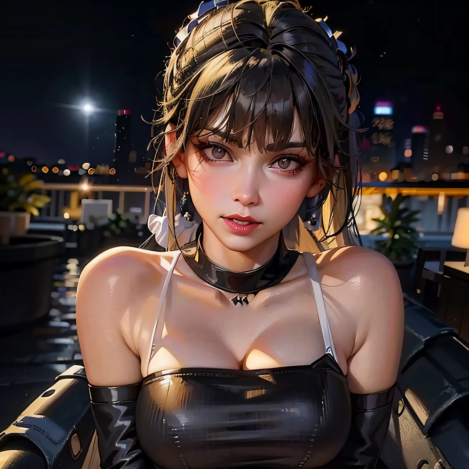 there is a woman in a black dress posing for a picture, trending on cgstation, ig model | artgerm, anime girl cosplay, female cyberpunk anime girl, cyberpunk anime girl, anime girl in real life, 8k artgerm bokeh, seductive tifa lockhart portrait, by Yang J, trending at cgstation, oppai cyberpunk, dreamy cyberpunk girl