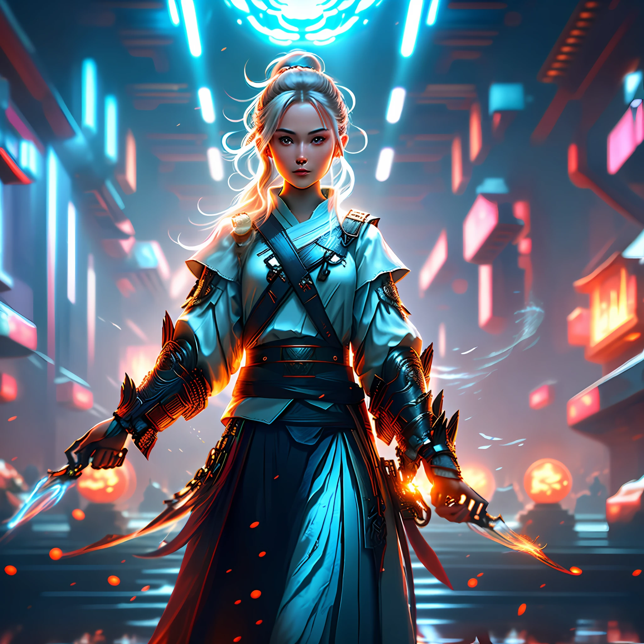professional photo of young ginger woman wondering in museum hair bobbles, wince, long eyelashes, solid circle eyes, light smile, ear blush, split ponytail, aqua eyes, makeup, light smile, Surrealism, drop shadow, anaglyph, stereogram, tachi-e, pov, atmospheric perspective, cinematic lighting, glowing light, god rays, ray tracing, reflection light, backlighting, blending, bloom, chromatic aberration abuse, dithering, drop shadow, film grain, Fujicolor, image fill, high detail, Ultra-Wide Angle, f/4.0, 35mm, Hasselblad, atmospheric perspective, 8k, super detail, ccurate, best quality, UHD, retina, masterpiece, ccurate, textured skin, super detail, high details, high quality, award winning, best quality, 16k, super detail, anatomically correct